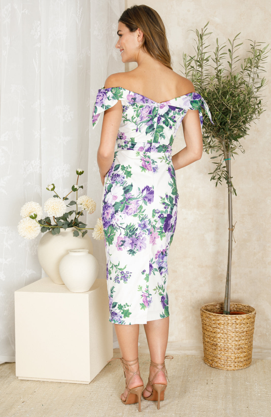 The Suzette Off The Shoulder Midi Dress (Purple)