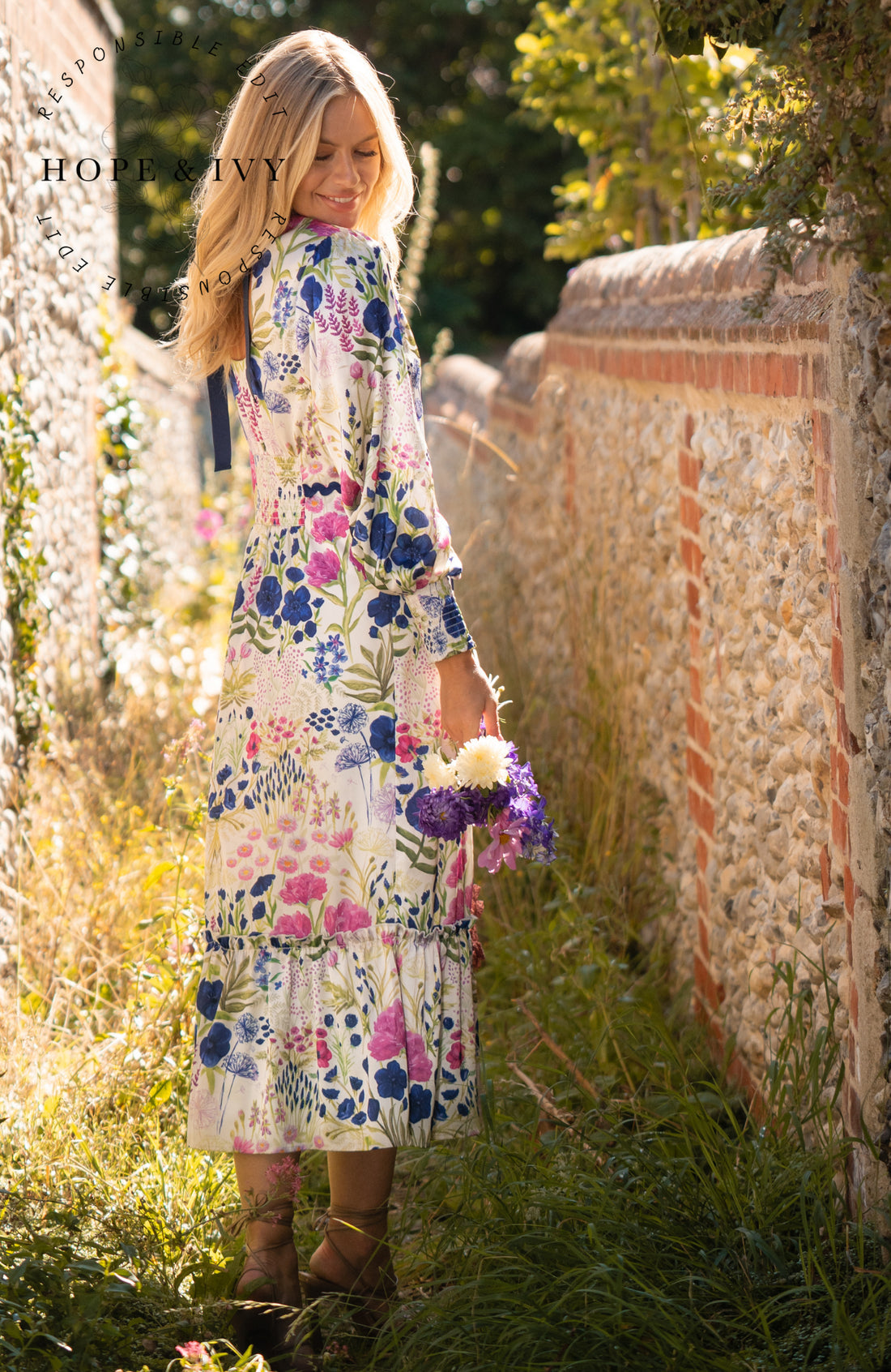 The Caroline High Neck Maxi Dress (White Multi)
