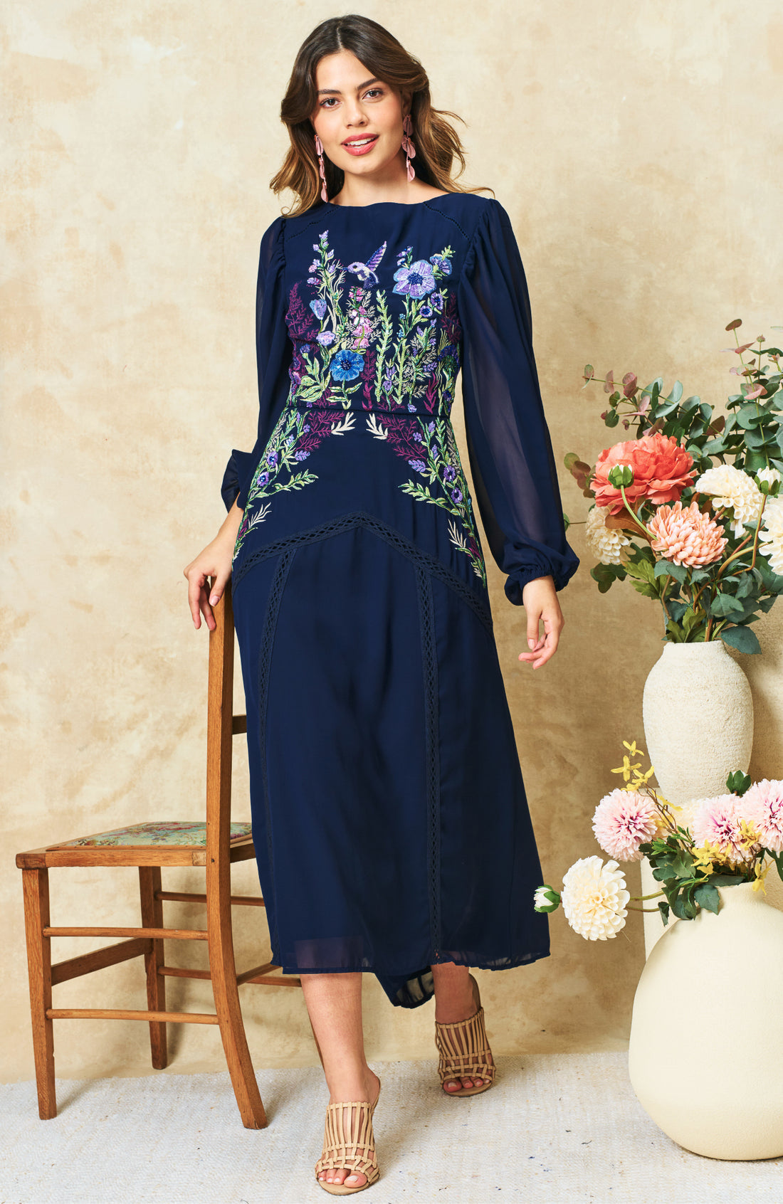 The Cassandra Embellished Midaxi Dress (Navy)