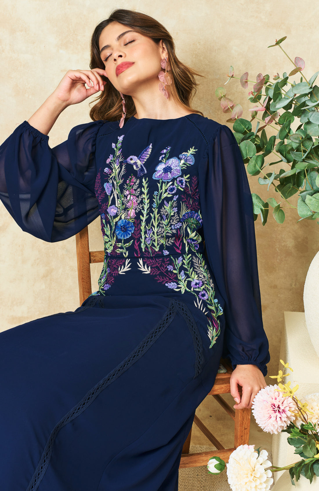 The Cassandra Embellished Midaxi Dress (Navy)