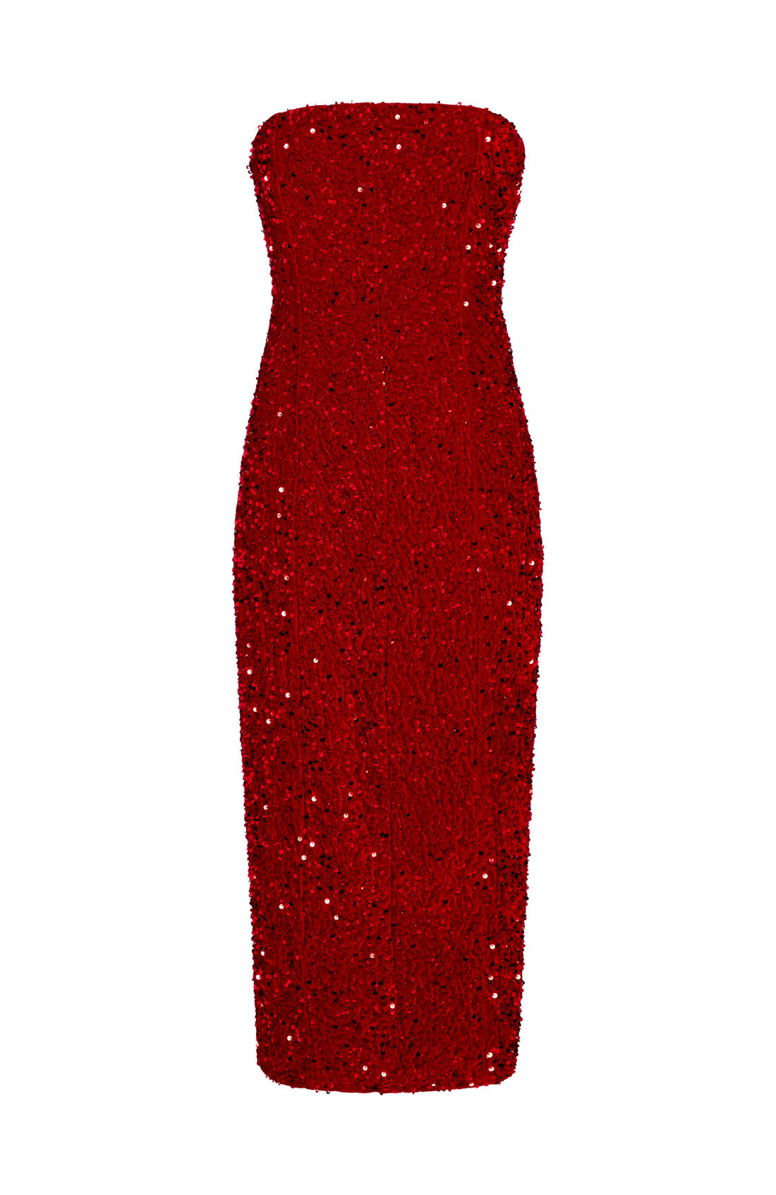 The Clarette Strapless Sequin Midi Dress (Red)