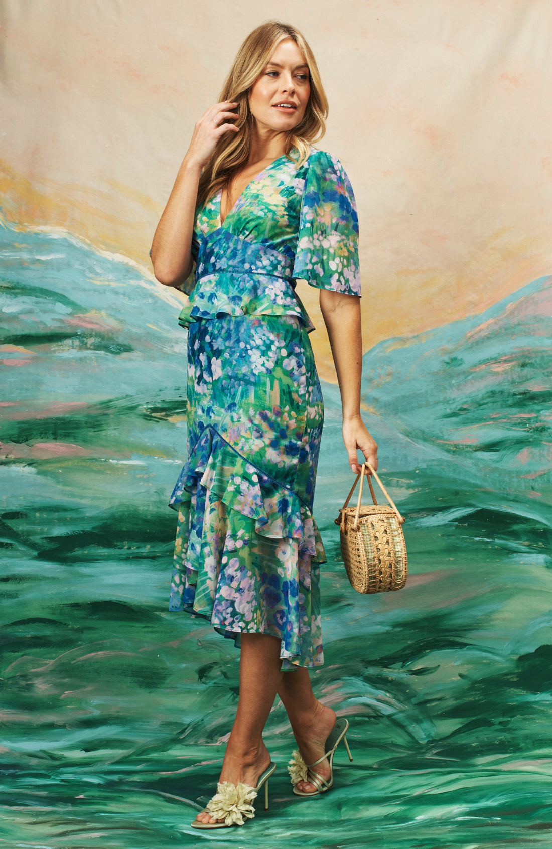 The Cornflower Peplum Midi Tea Dress (Blue)