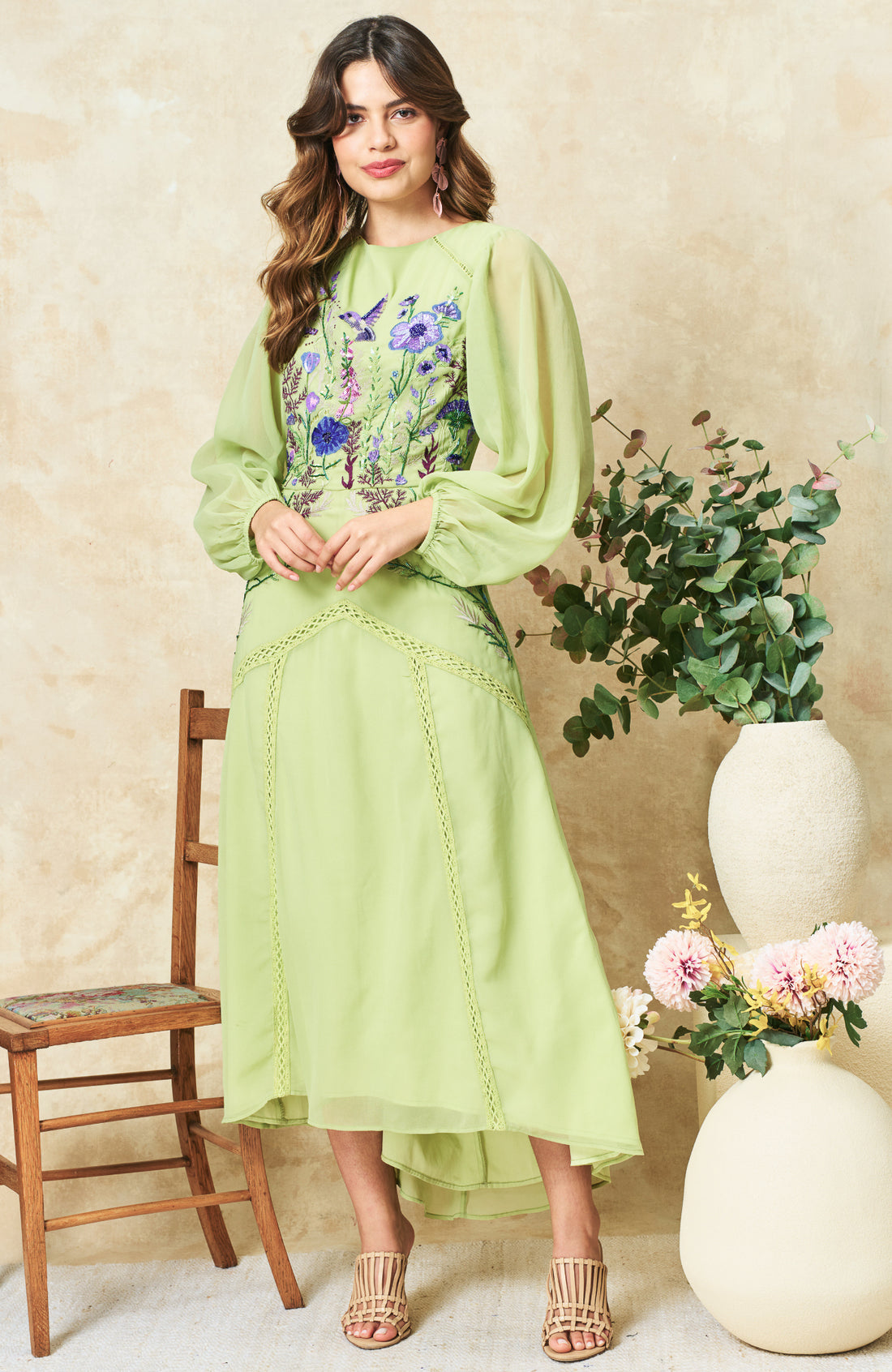 The Natalia Embellished Midaxi Dress (Lime)