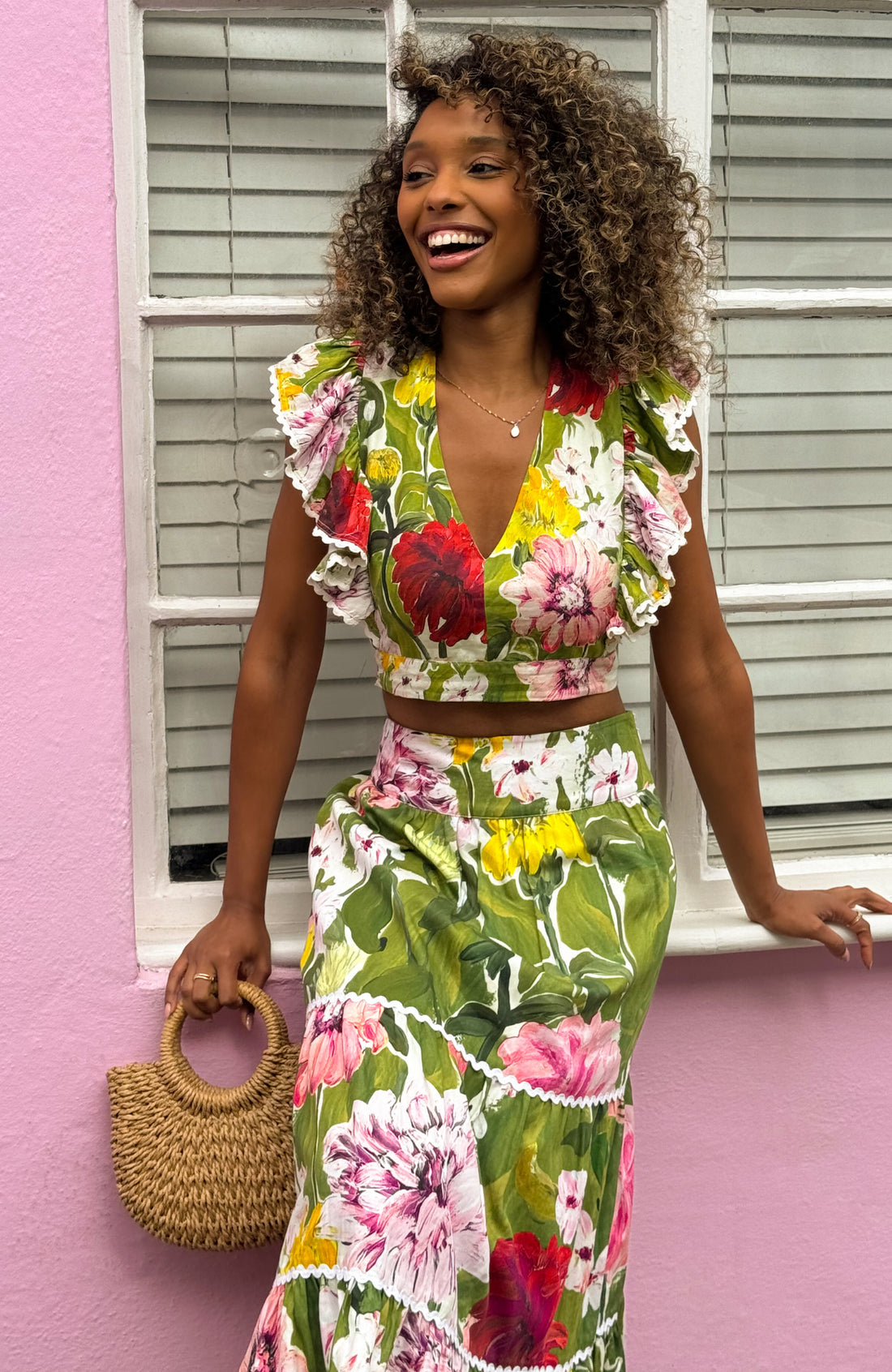 The Susie High Waisted Tiered Skirt with Scalloped Trim (Green)