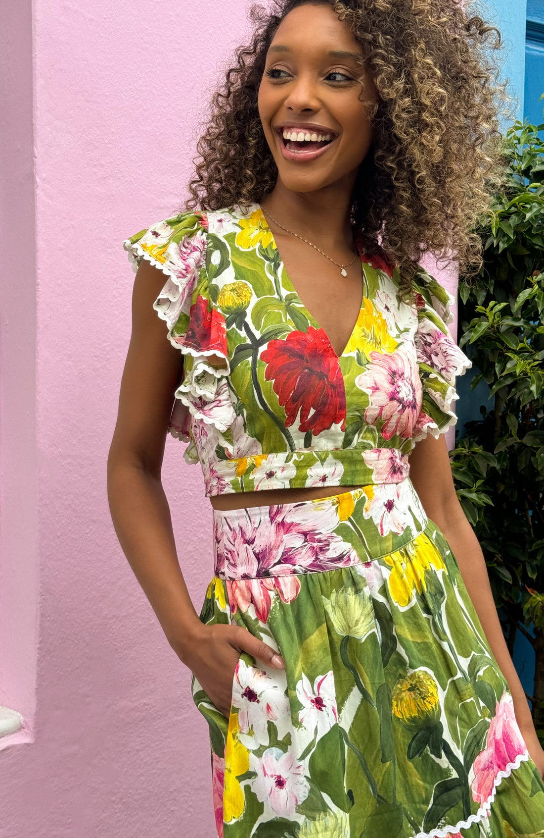 The Susie High Waisted Tiered Skirt with Scalloped Trim (Green)