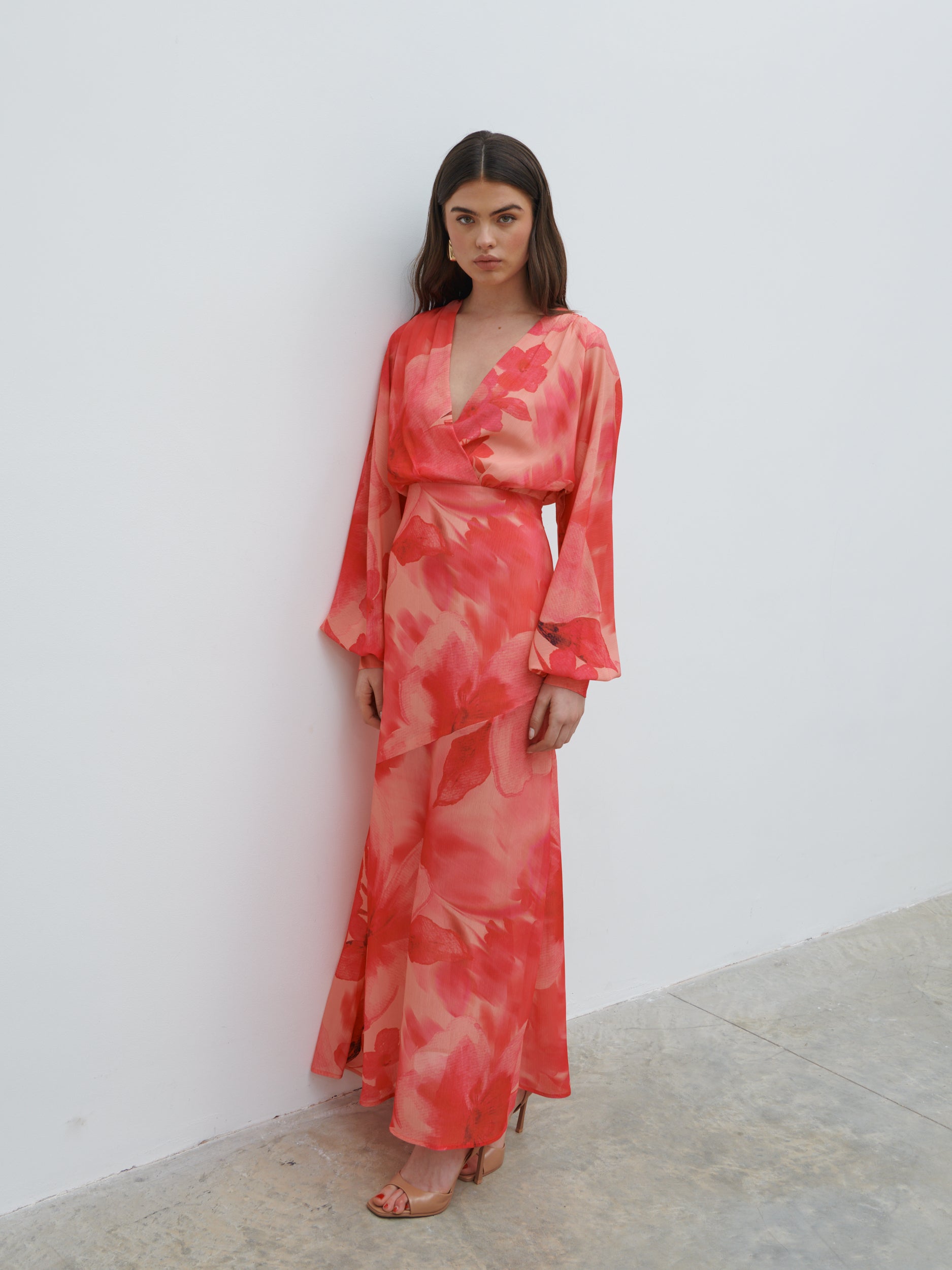 Theia Batwing Maxi Dress (Pink Floral)