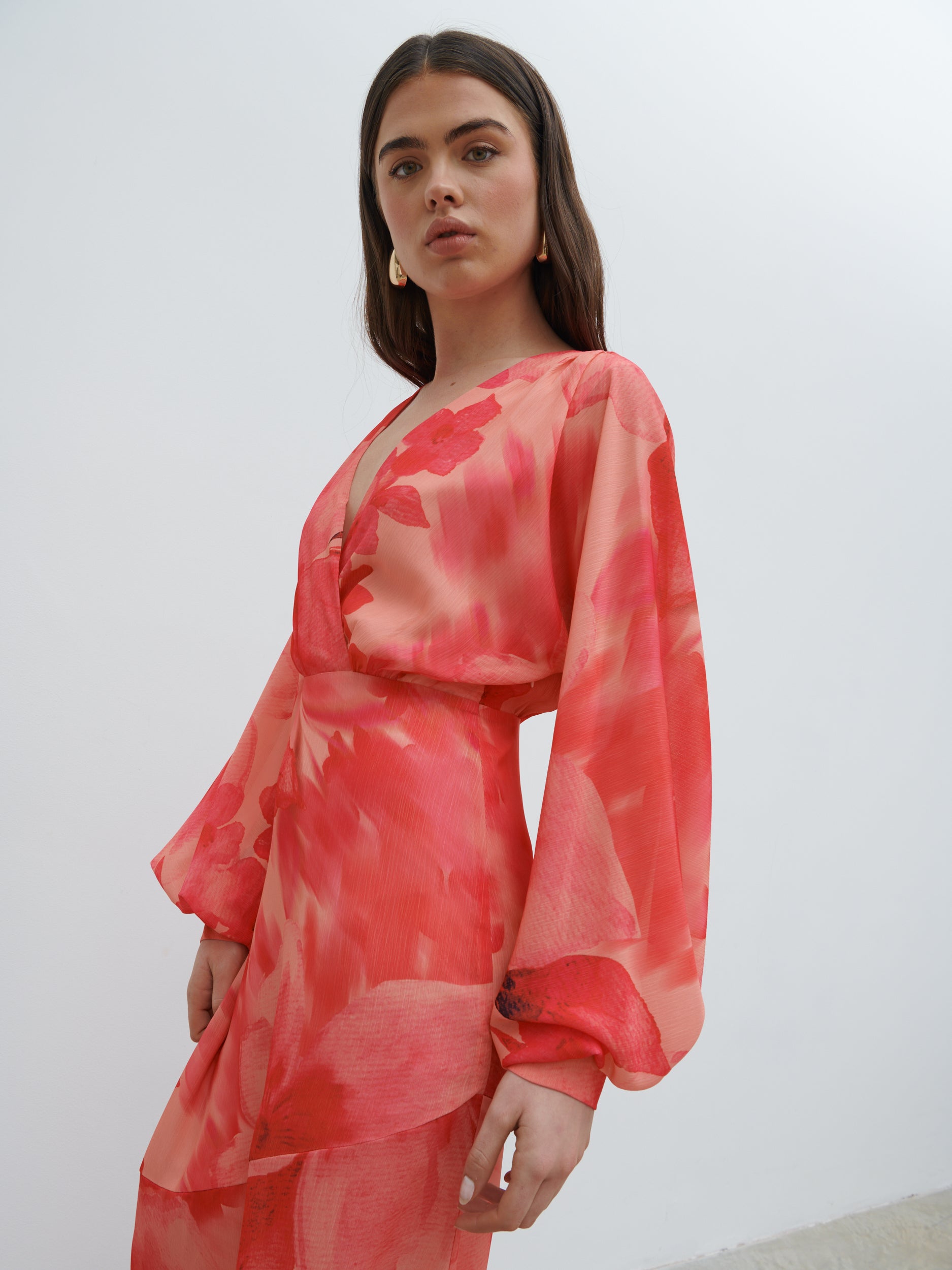Theia Batwing Maxi Dress (Pink Floral)