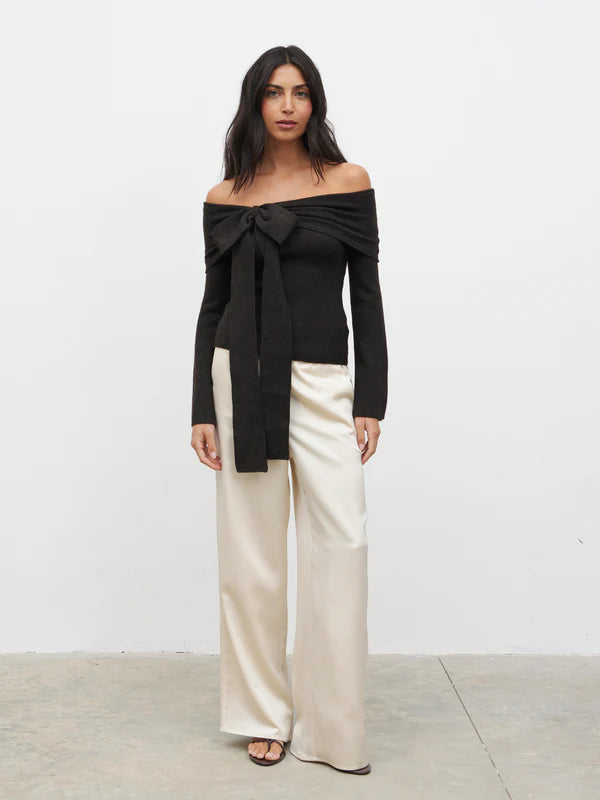 Tilda Bardot Bow Knit Top (Brown)