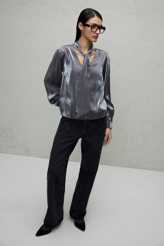 Essa Tie Neck Shirt (Silver)