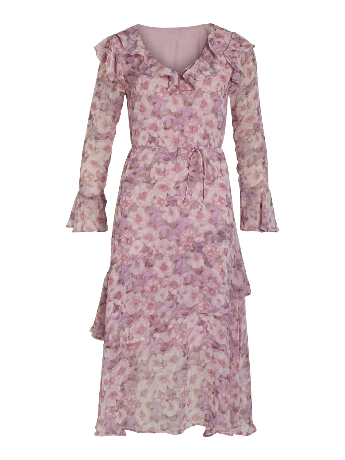 Riva Frill Midi Dress (Misty Rose/Flowers)