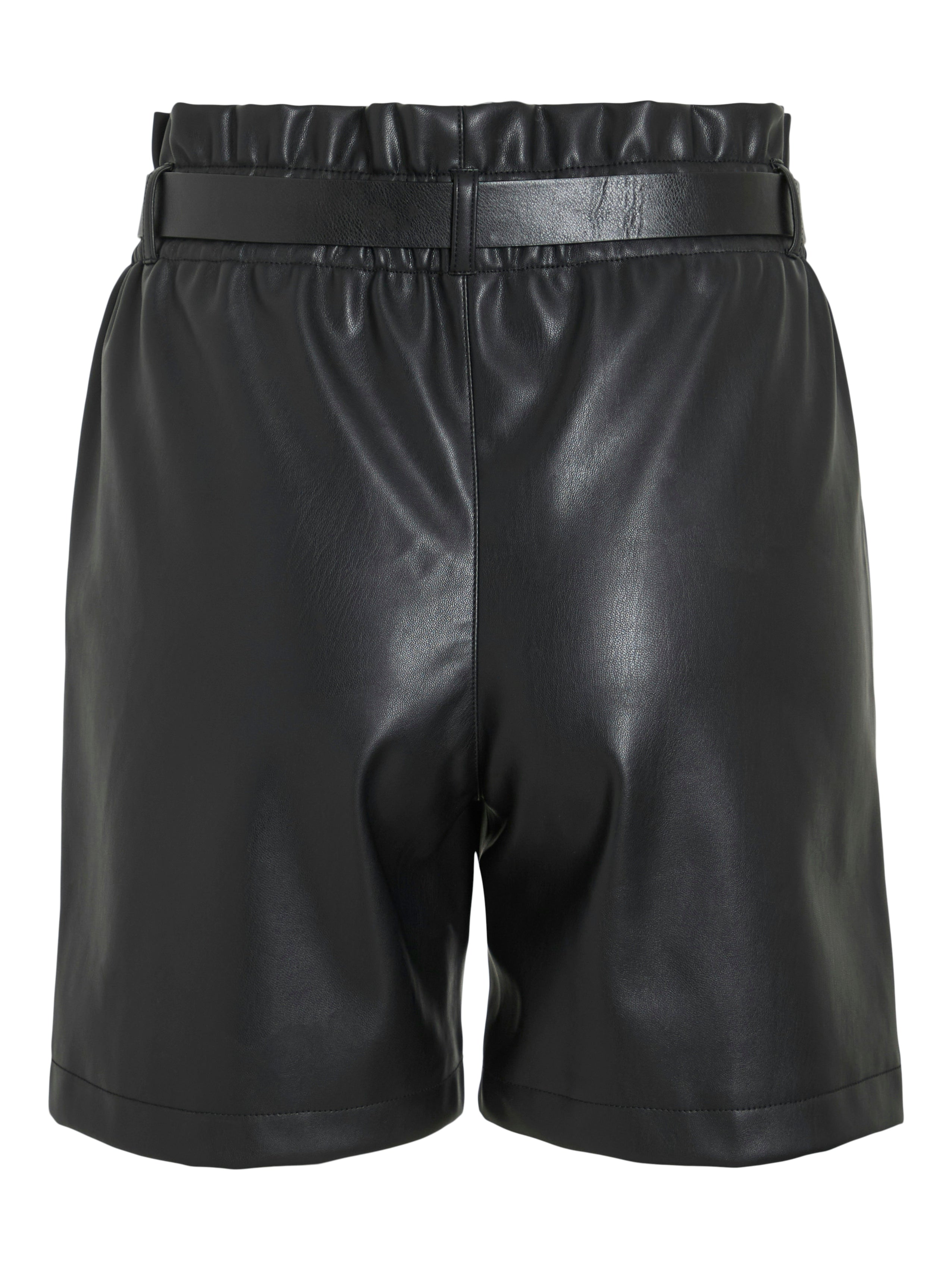 Starla Belted Faux Leather Shorts (Black)