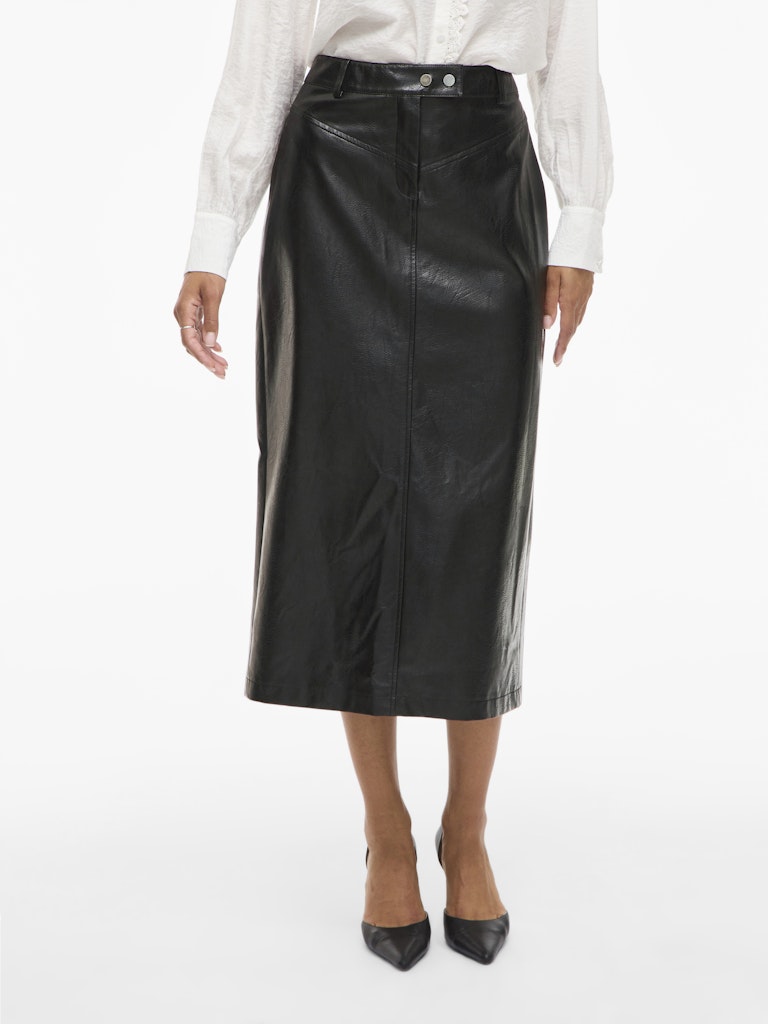 Milian Faux Leather Midi Skirt (Black)