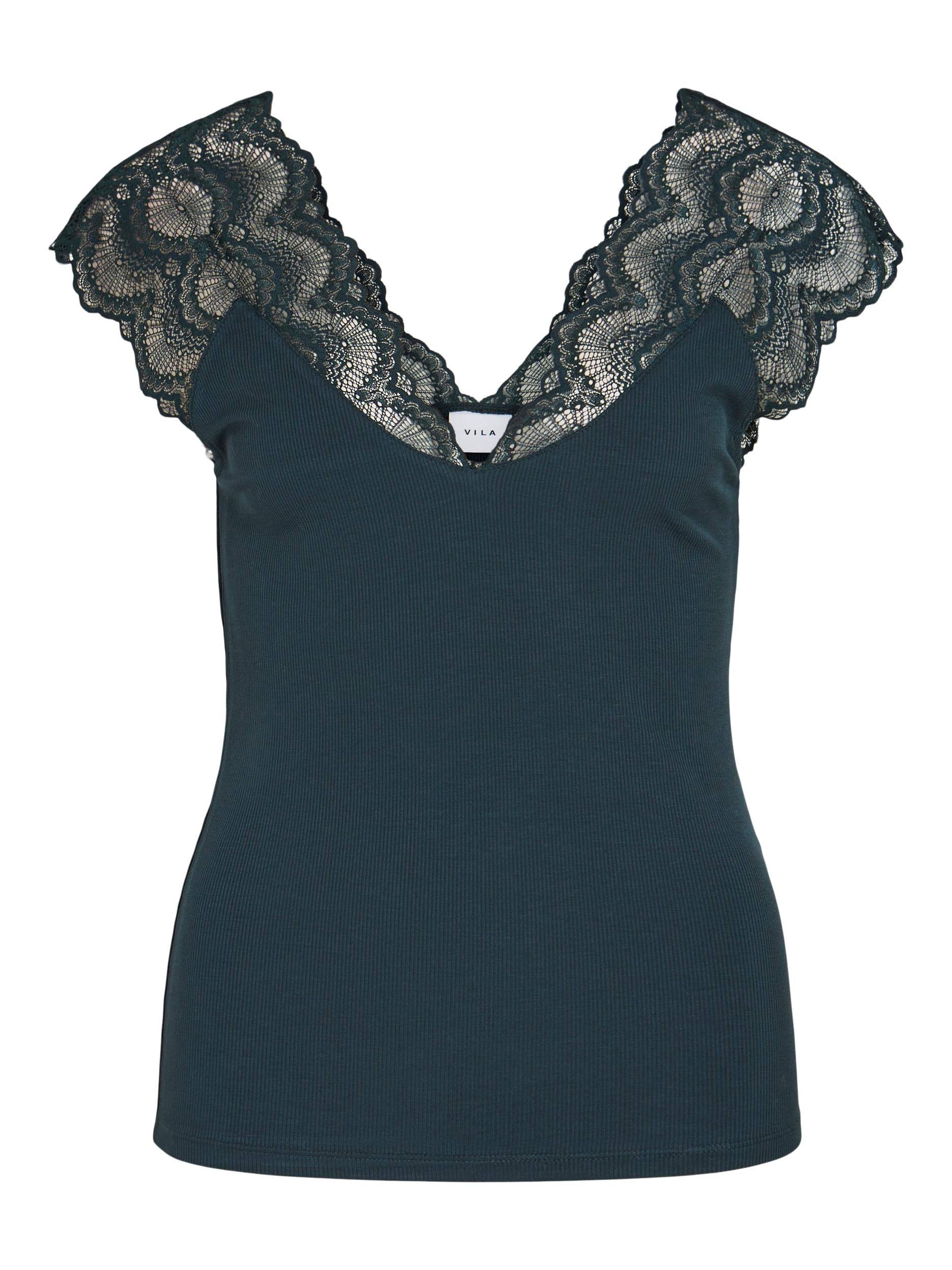 ICKA V-NECK LACE TOP (BLACK)