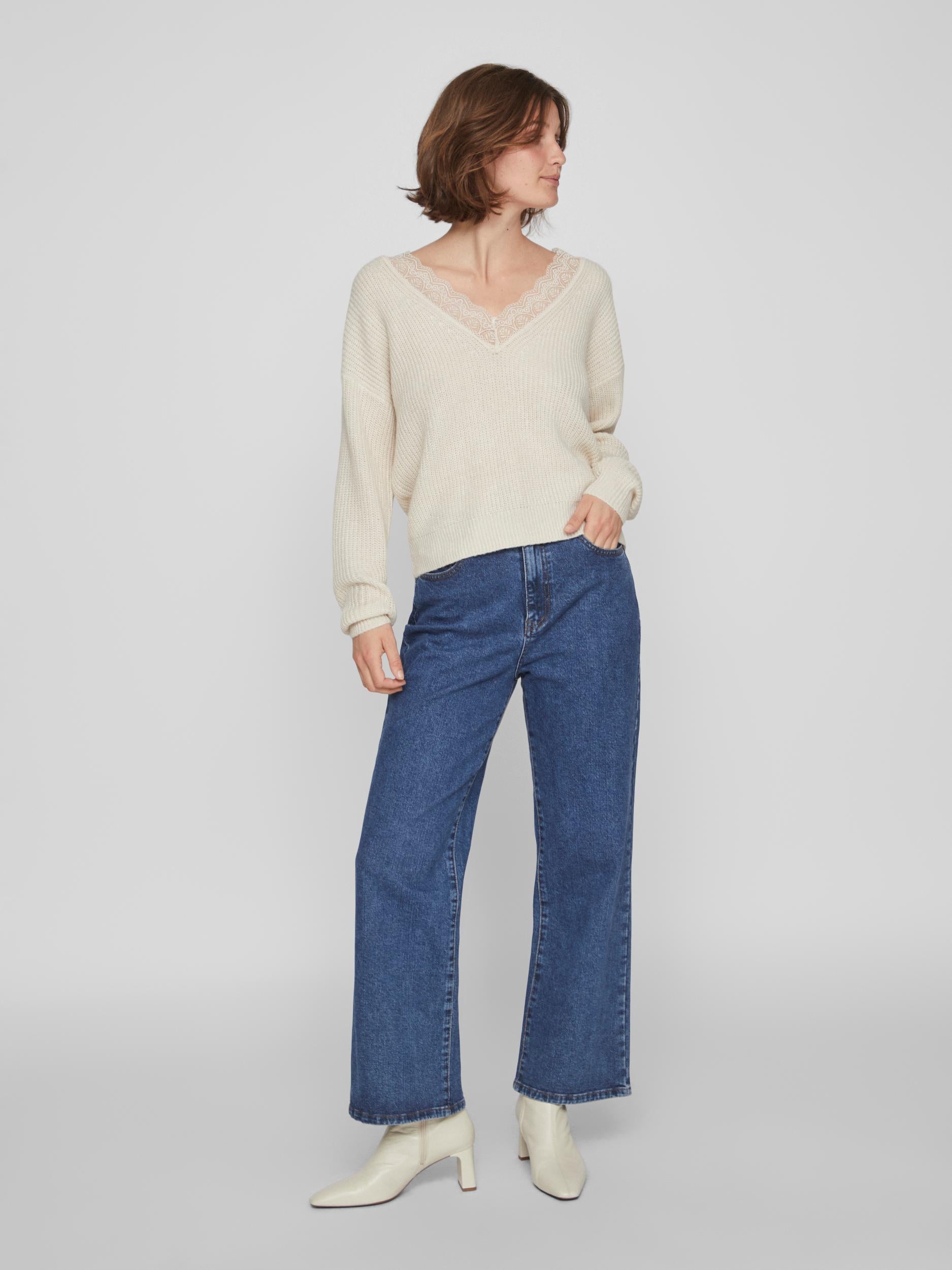LACY V-NECK JUMPER (NATURAL MELANGE)