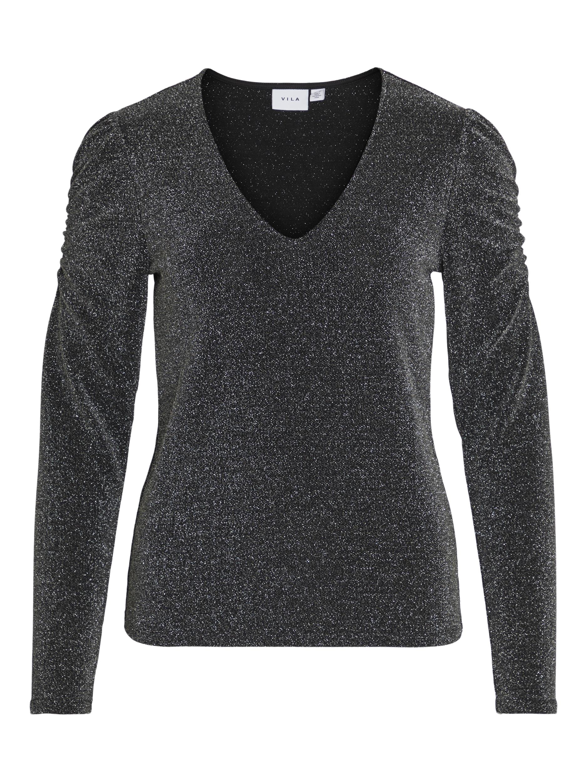 VISHA V-NECK TOP (BLACK/SILVER)