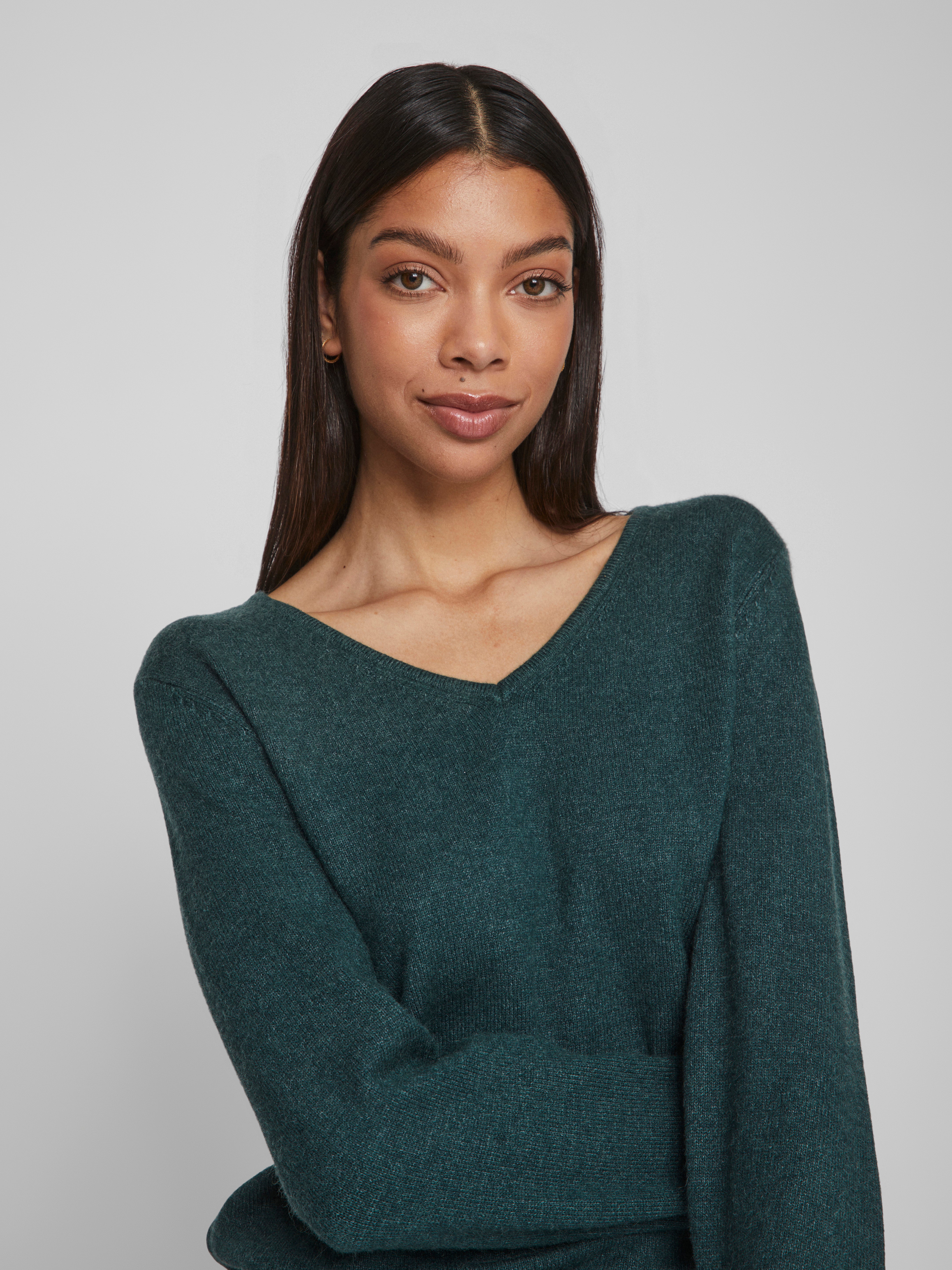 Miela V-Neck Jumper (Pineneedle/Dark Melange)