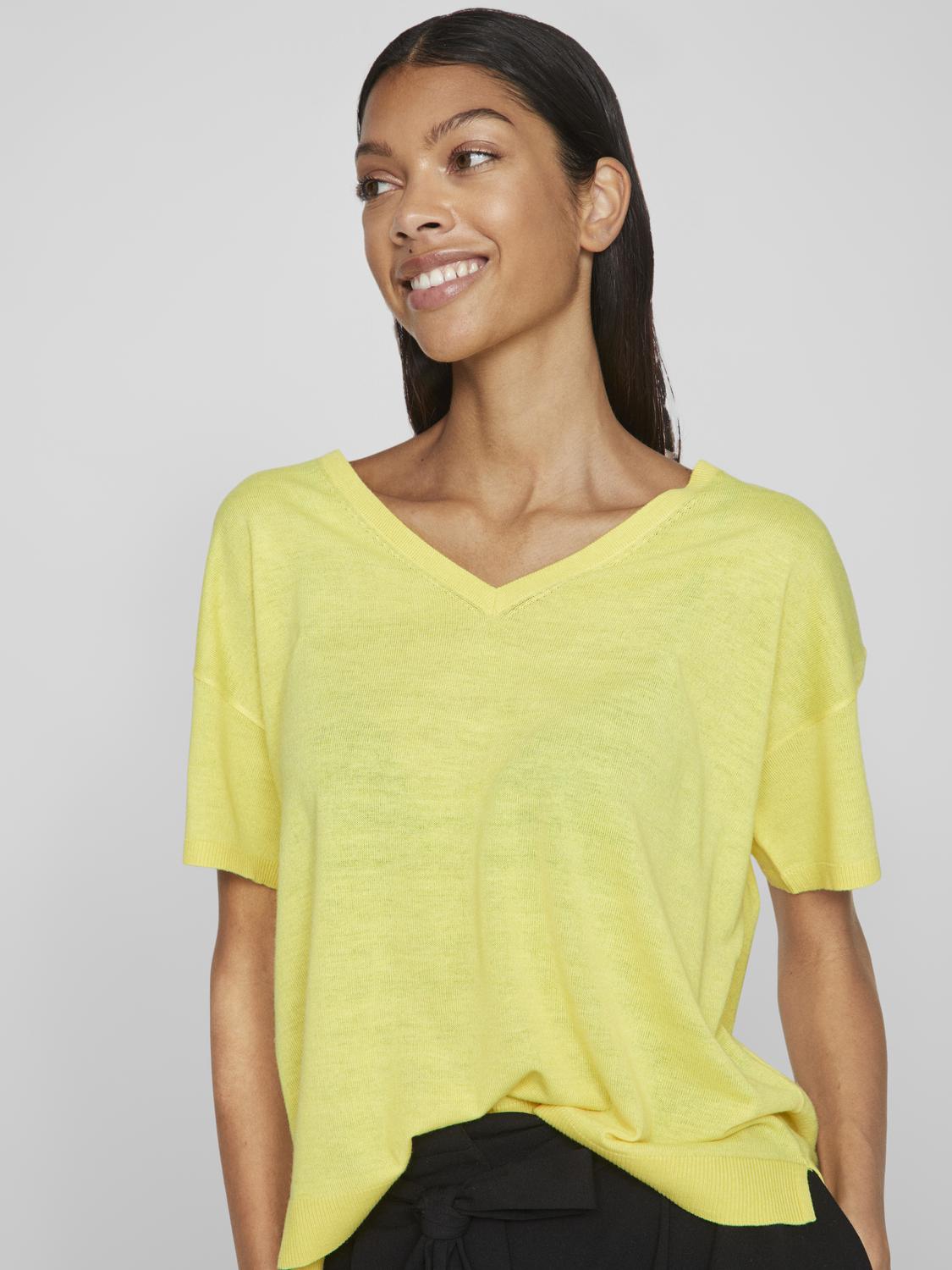Beryl V-Neck Knit Top (Sheen/Melange)