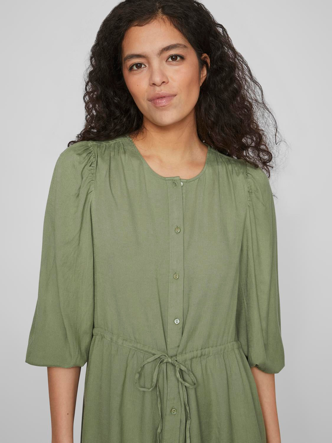 Pricilla O-Neck 7/8 Dress (Oil Green)