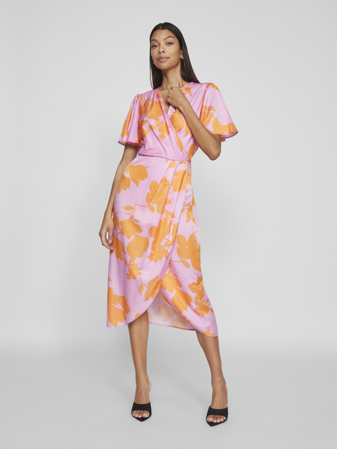 Nakita V-Neck Wrap Midi Dress Lilac/Orange