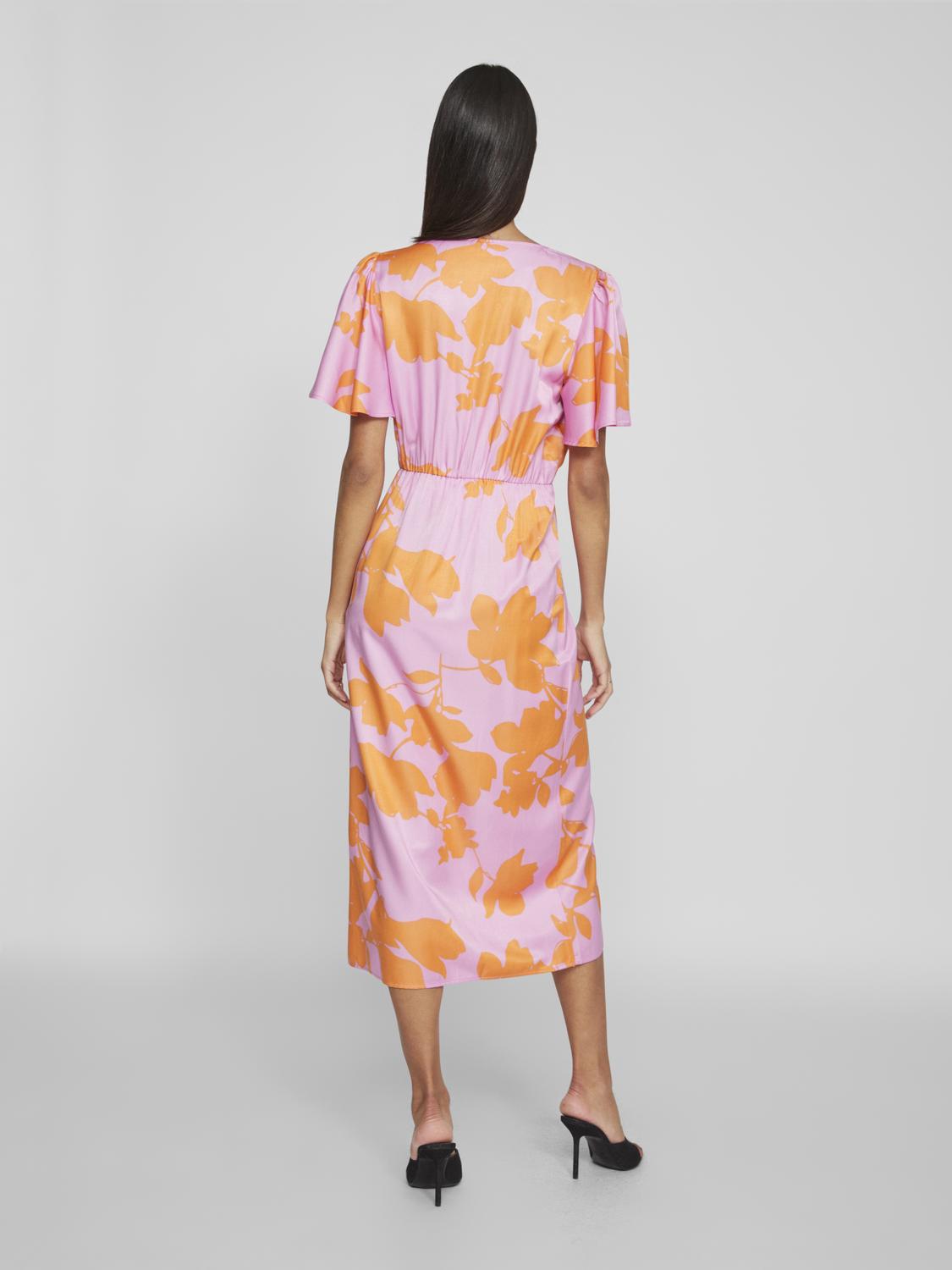 Nakita V-Neck Wrap Midi Dress Lilac/Orange