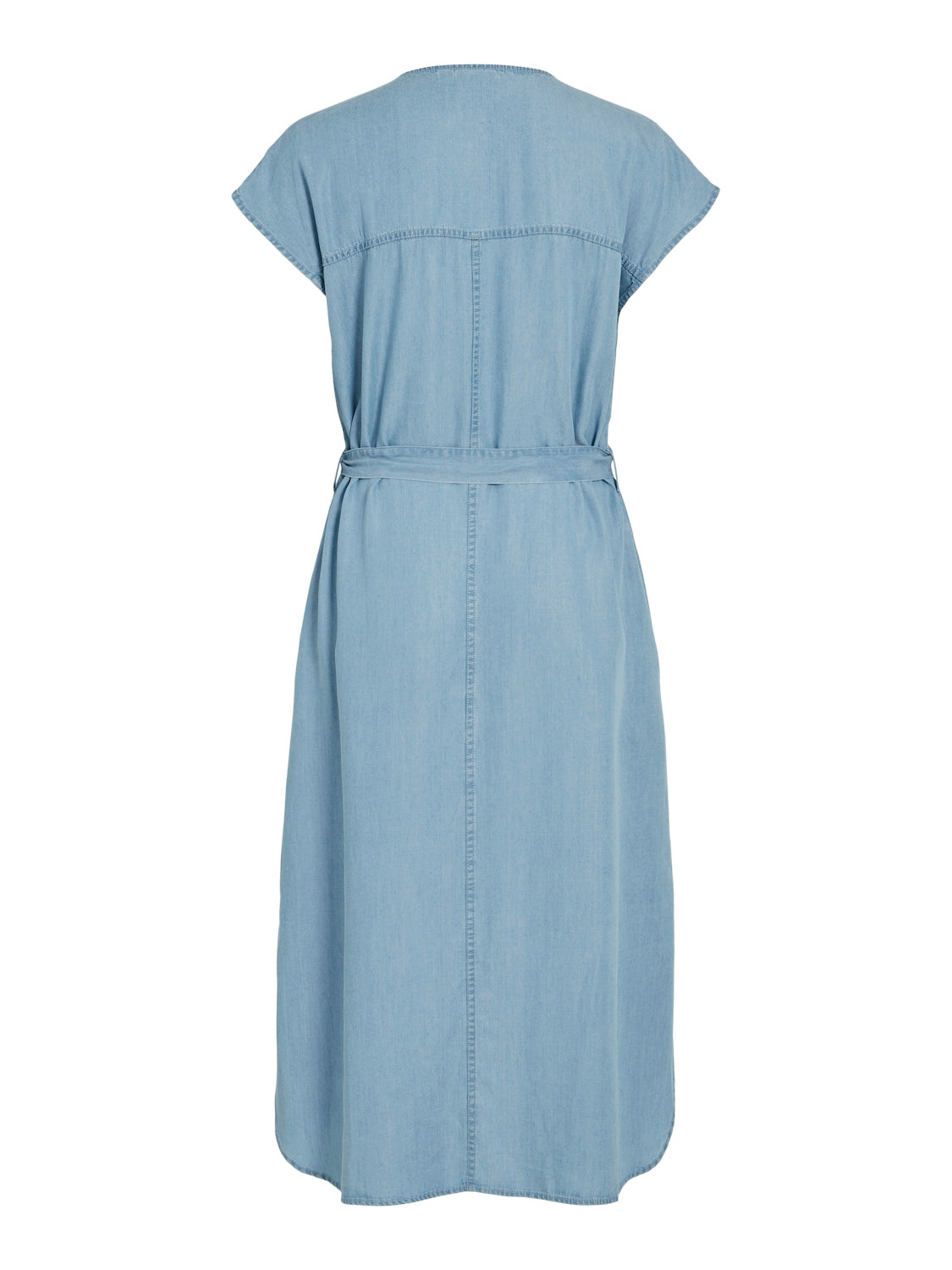 Mia V-Neck Denim Midi Dress (Light Blue)