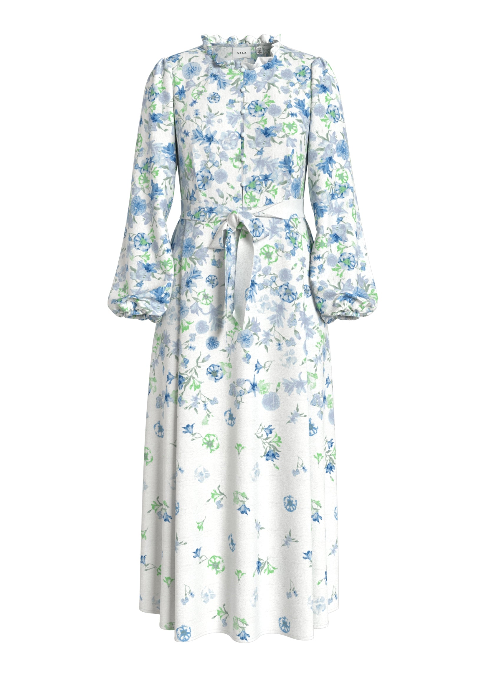 Erin Midi Dress (Snow White/Blue Flower)