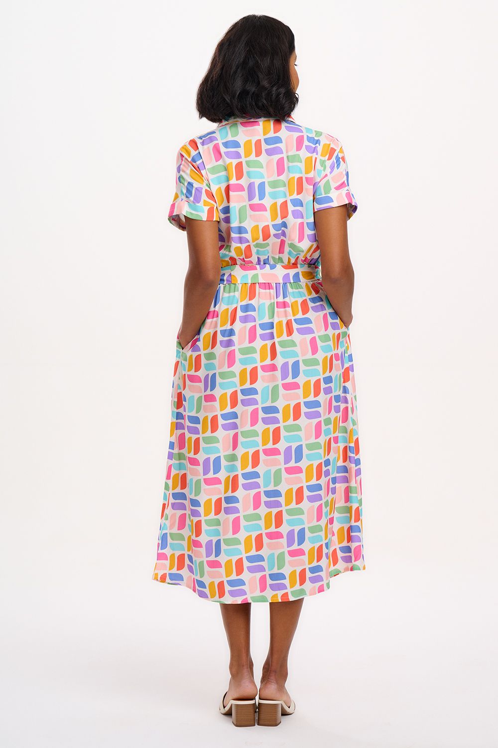 Leigh Midi Shirt Dress (Off-White, Curved Geometric)