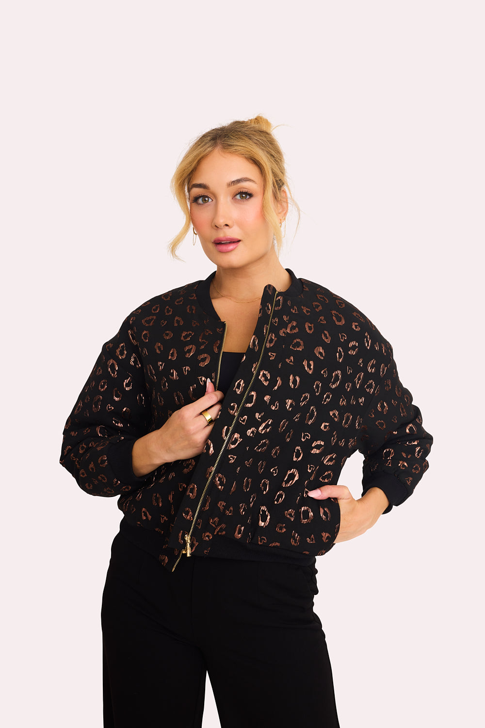 Lyra Quilted Bomber Jacket (Black)