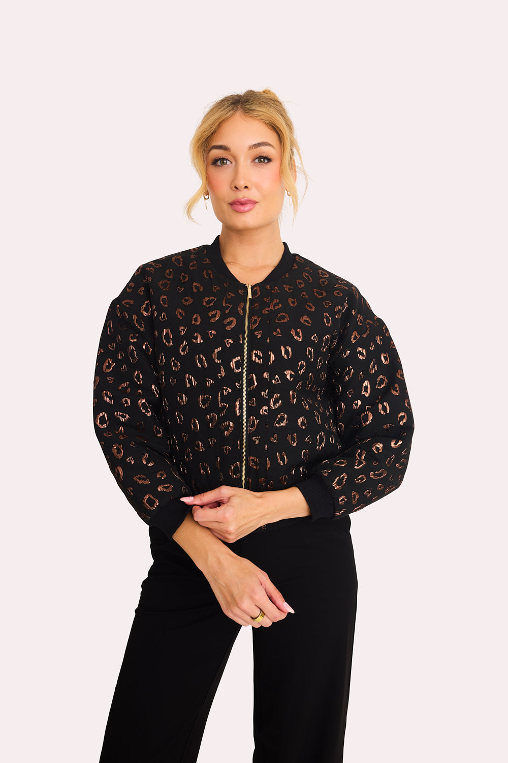 Lyra Quilted Bomber Jacket (Black)
