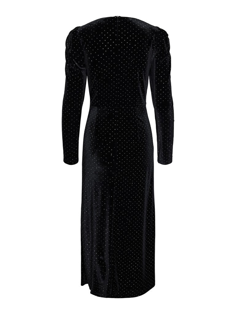 Shella Midi Dress (Black/Rhinestone)