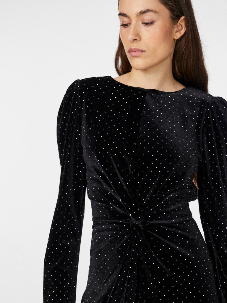 Shella Midi Dress (Black/Rhinestone)