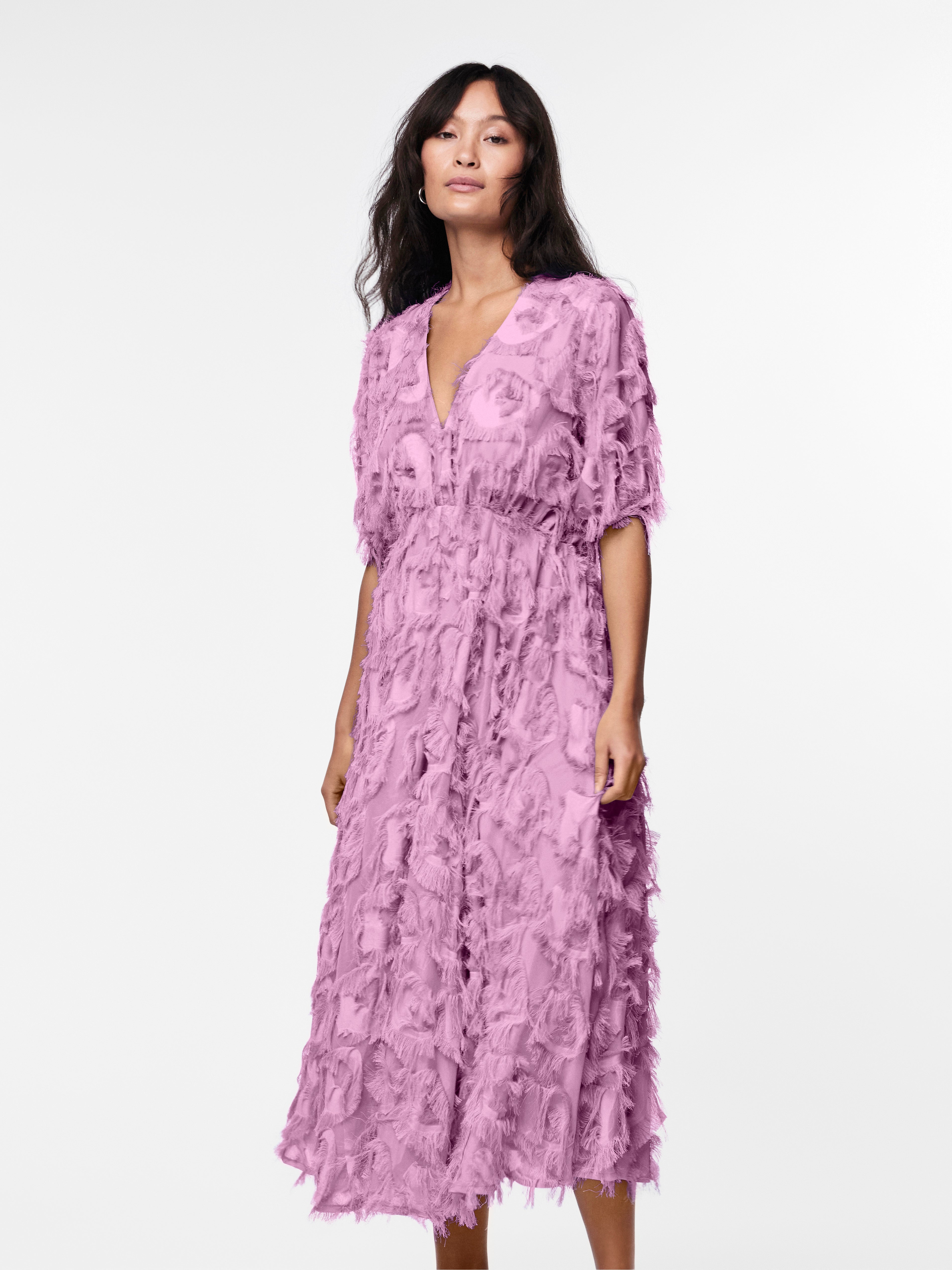 Liza Fringed Midi Dress (Pastel Lavender)