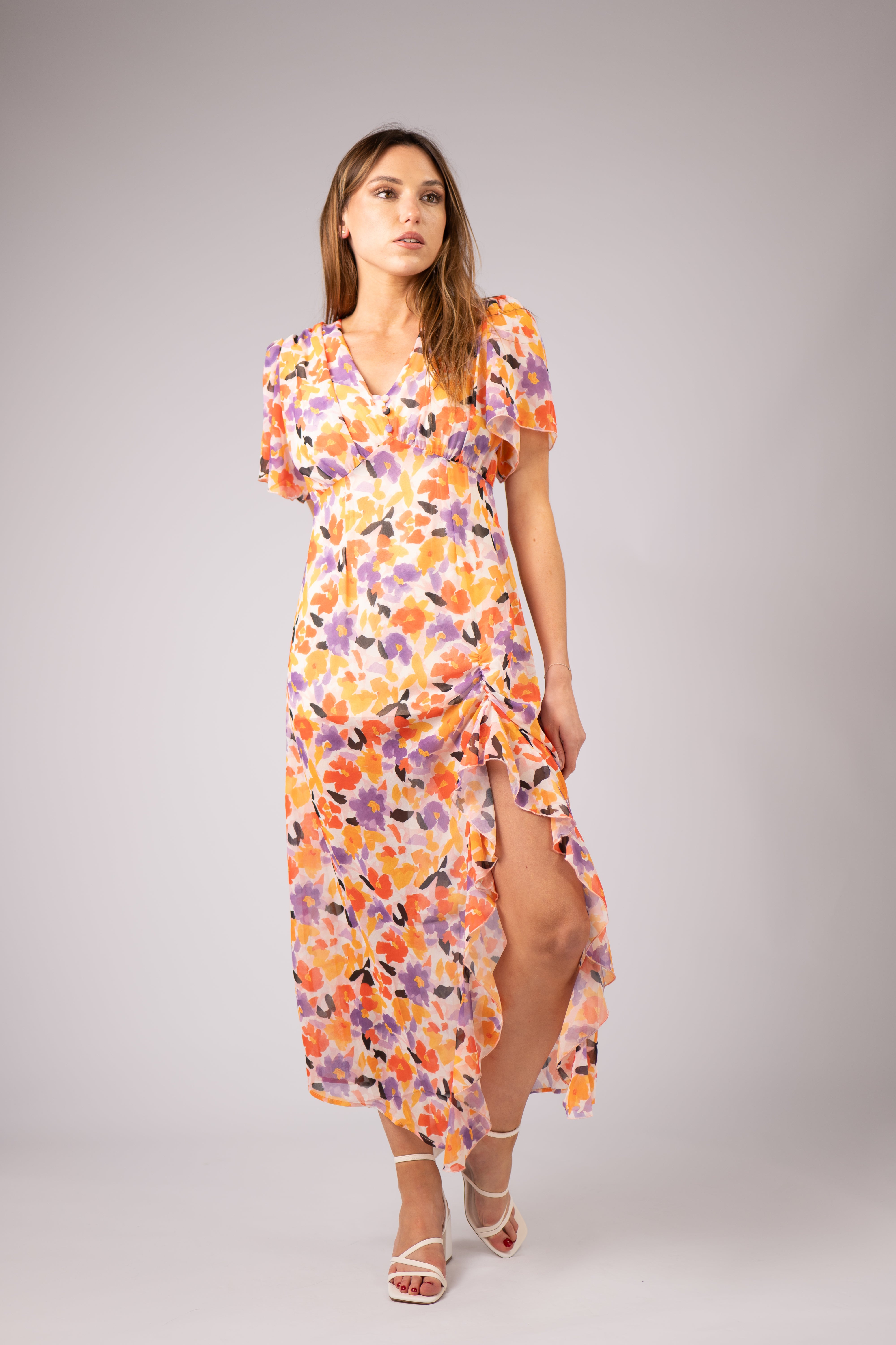 LEANA LONG DRESS (PURPLE/ORANGE)