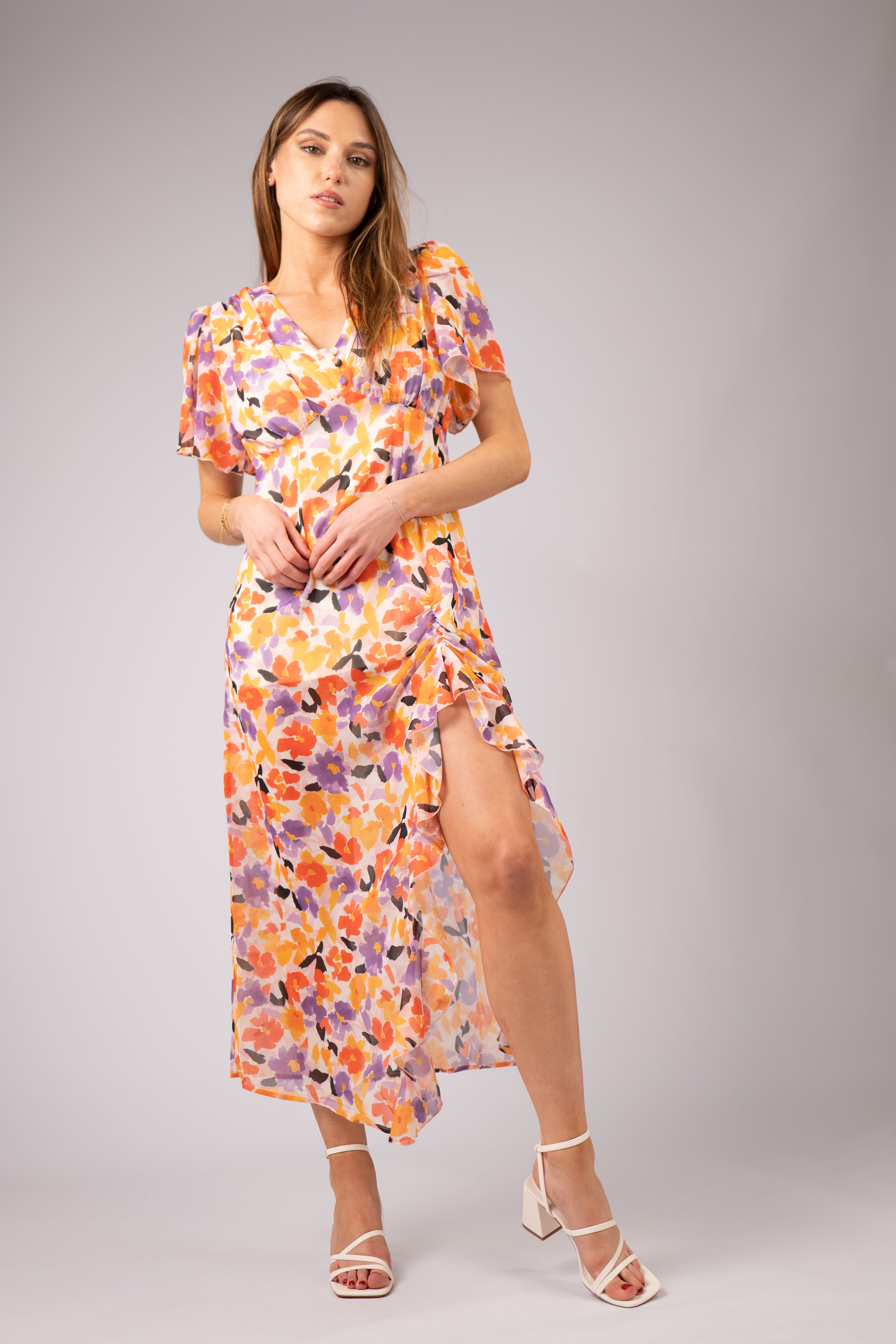 LEANA LONG DRESS (PURPLE/ORANGE)