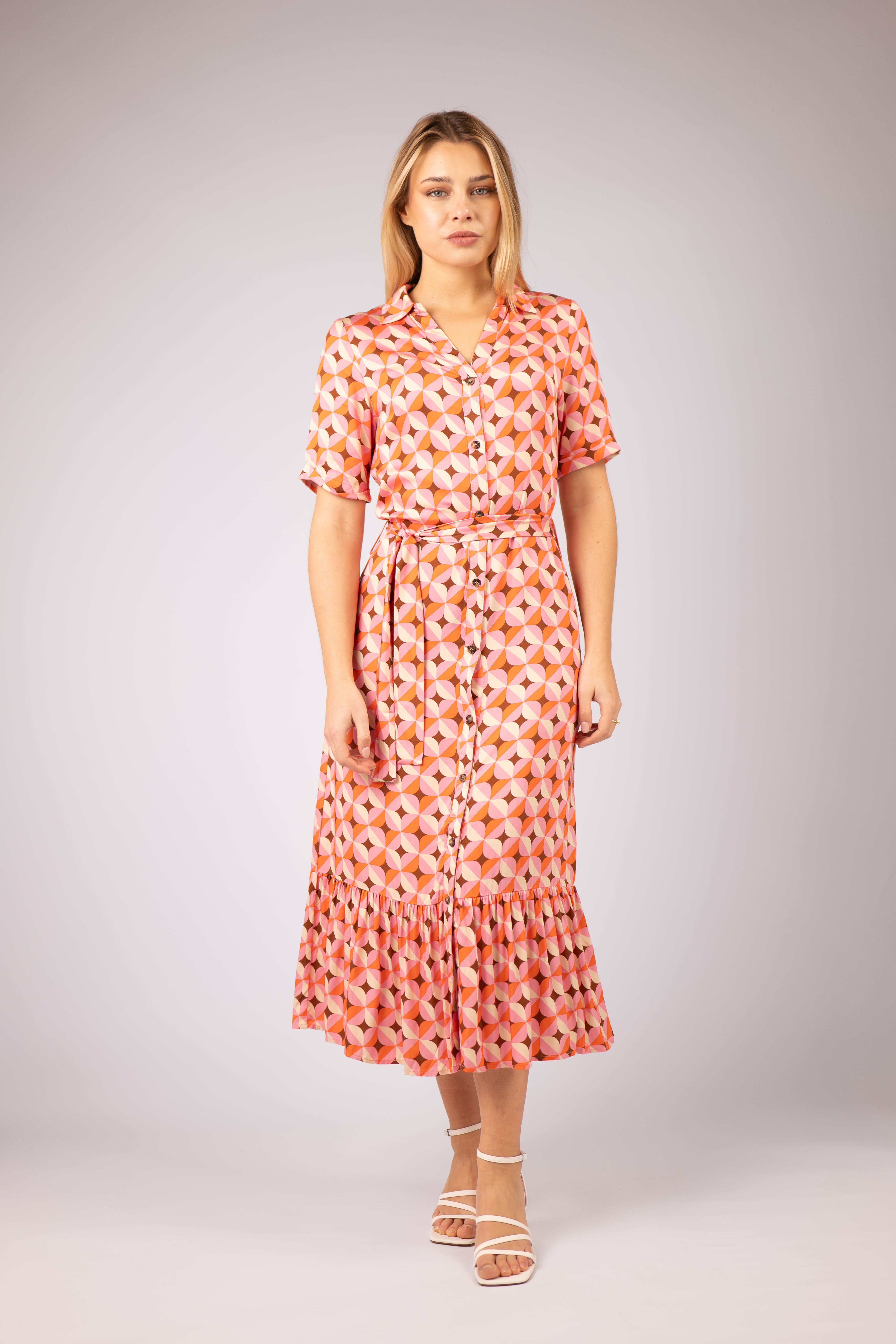 SHIRIN LONG SHIRT DRESS (RED/PINK)