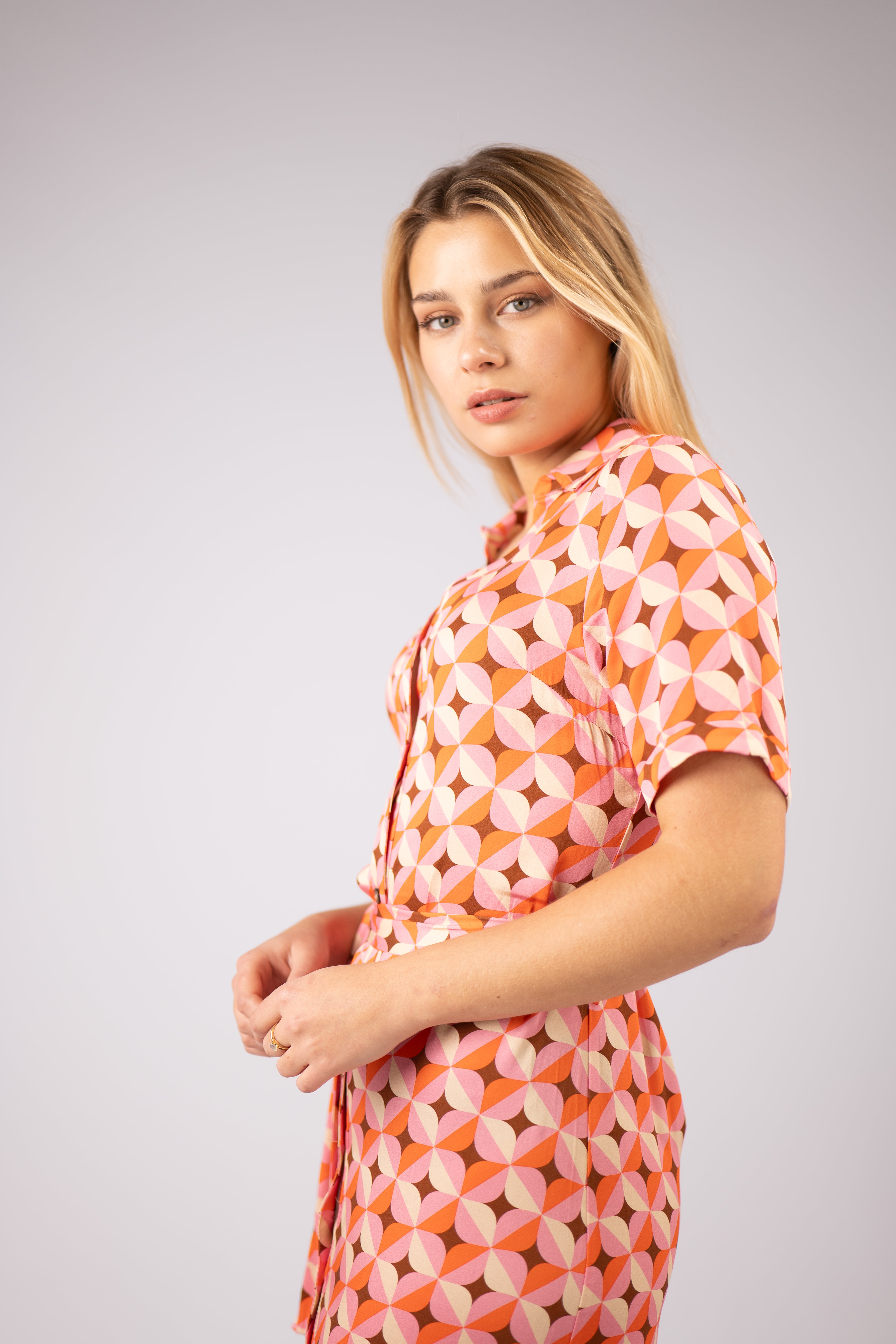 SHIRIN LONG SHIRT DRESS (RED/PINK)