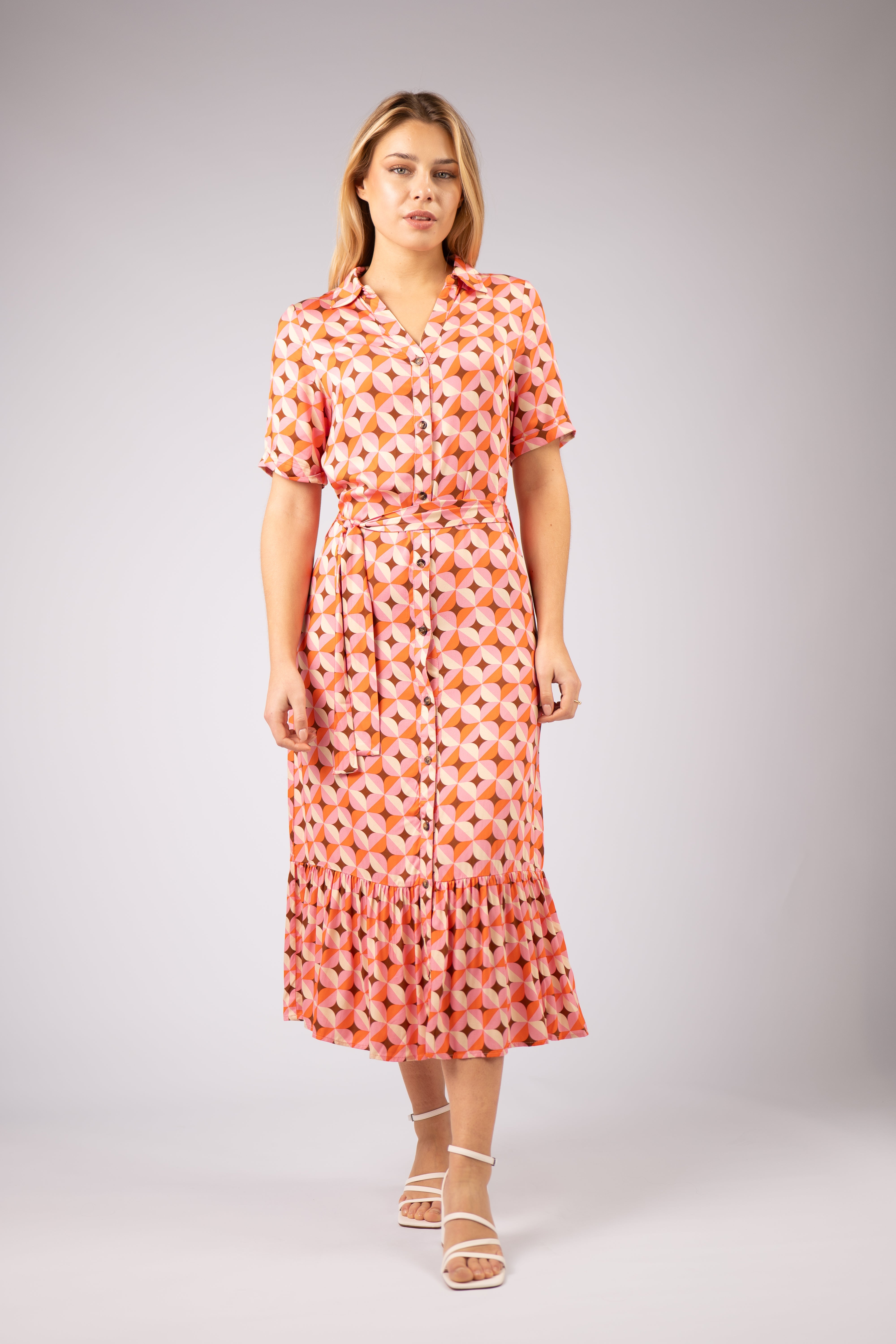 SHIRIN LONG SHIRT DRESS (RED/PINK)