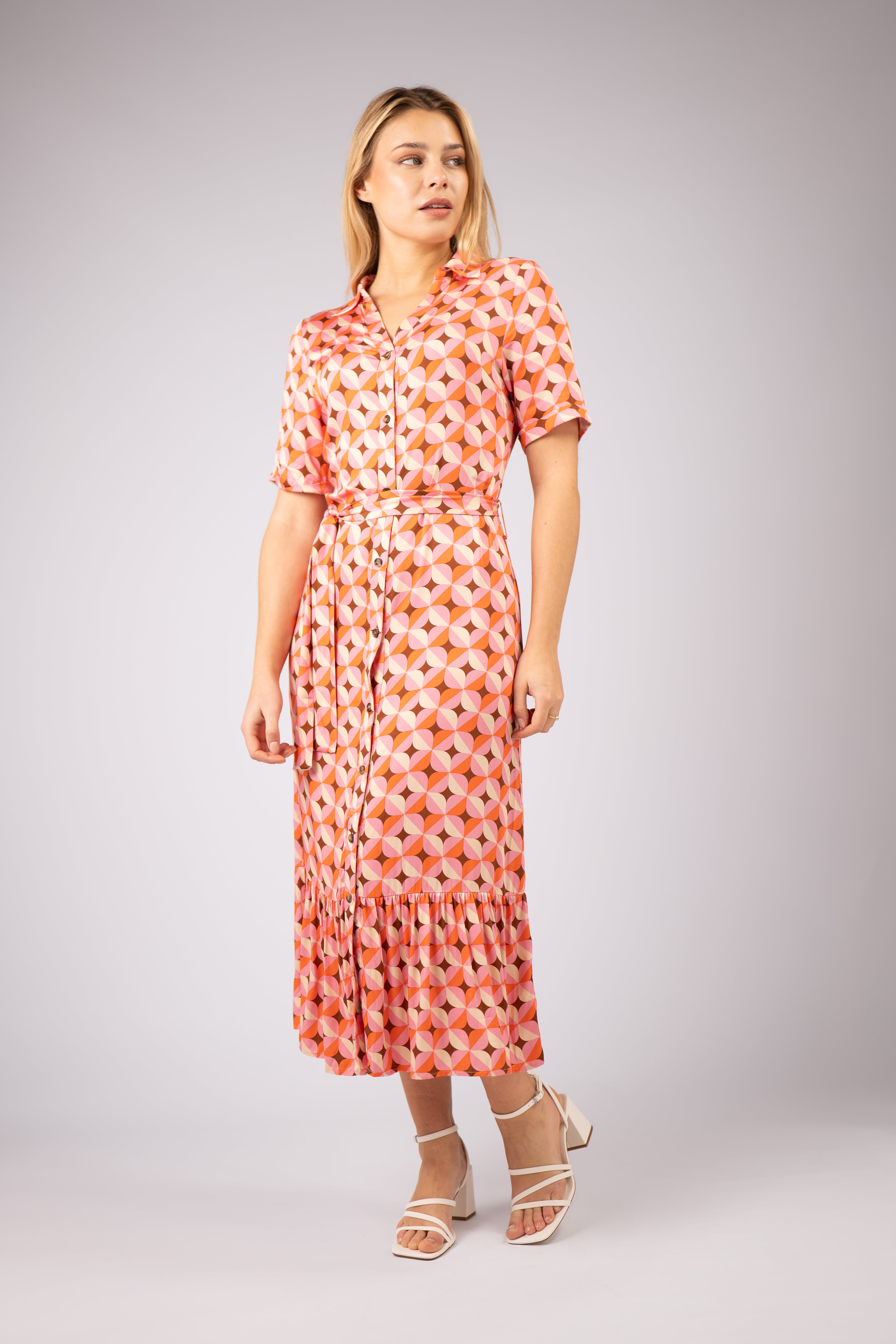 SHIRIN LONG SHIRT DRESS (RED/PINK)