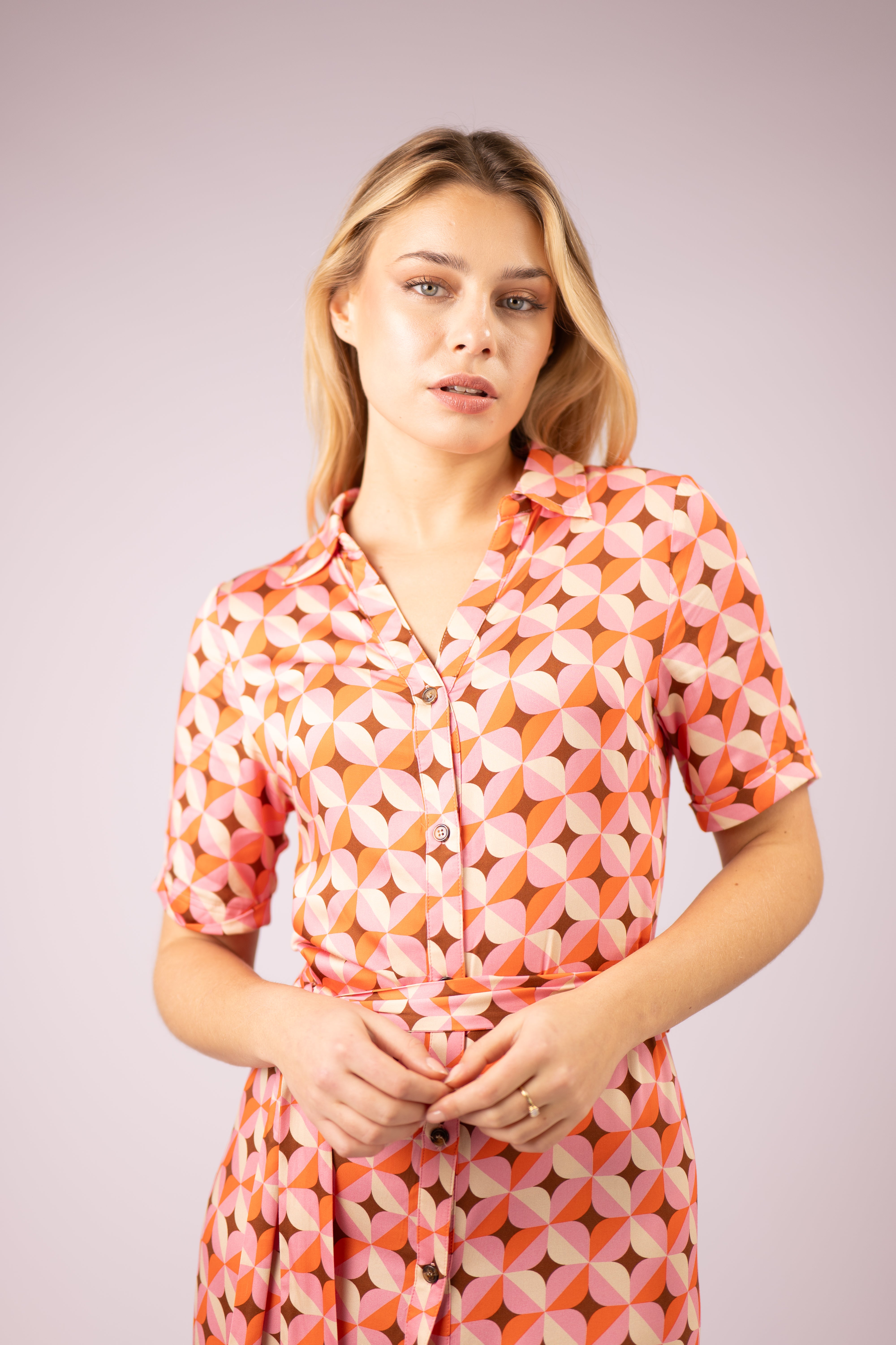 SHIRIN LONG SHIRT DRESS (RED/PINK)