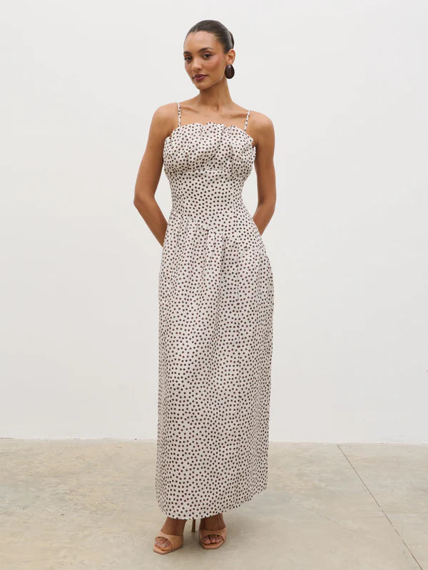 Zaria Maxi Dress (Cream/Brown)