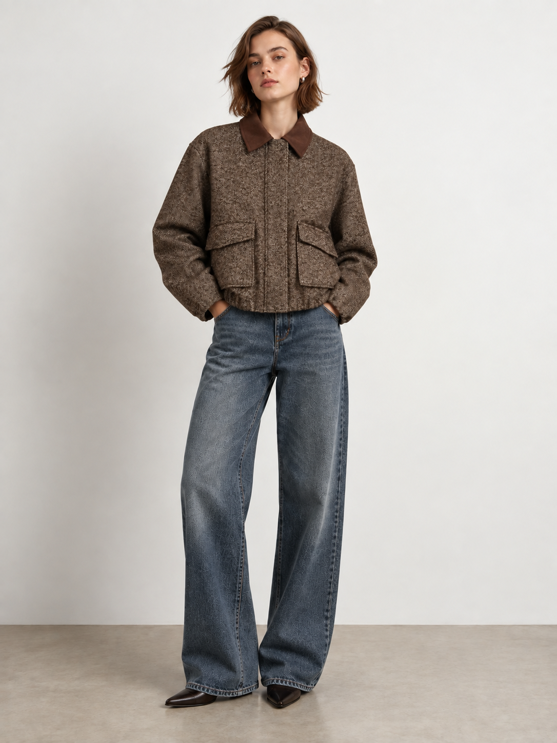 Beth Bomber Jacket (Coffee/Herringbone)