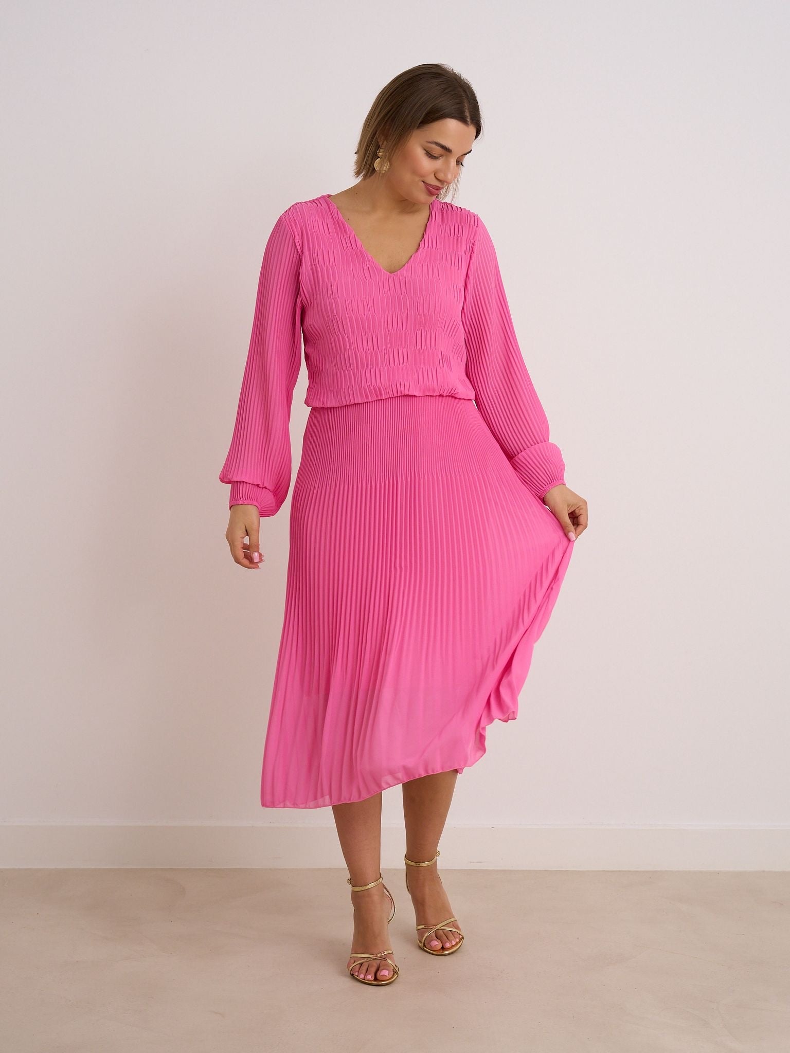 Marcia Plisse Midi Dress (Pink) | Love Cherish