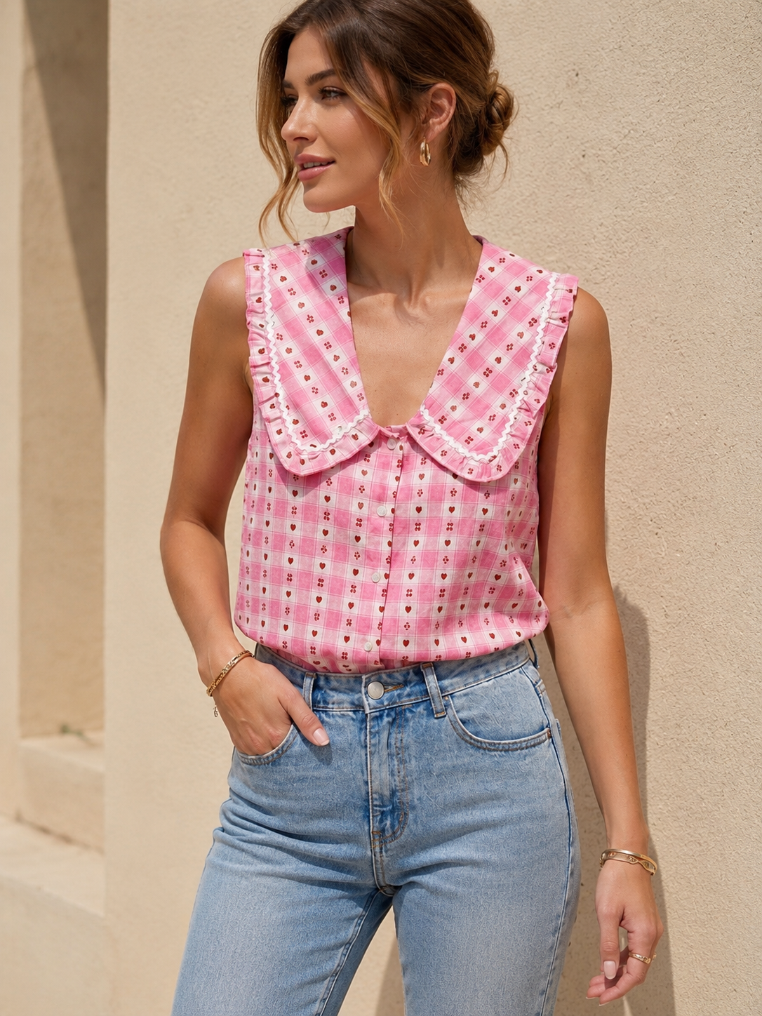 Rose Sleeveless Shirt (Pink)