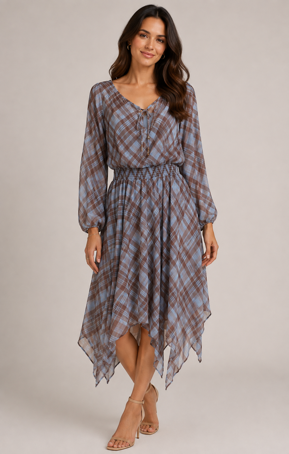 Winnie Midi Dress (Blue/Brown)