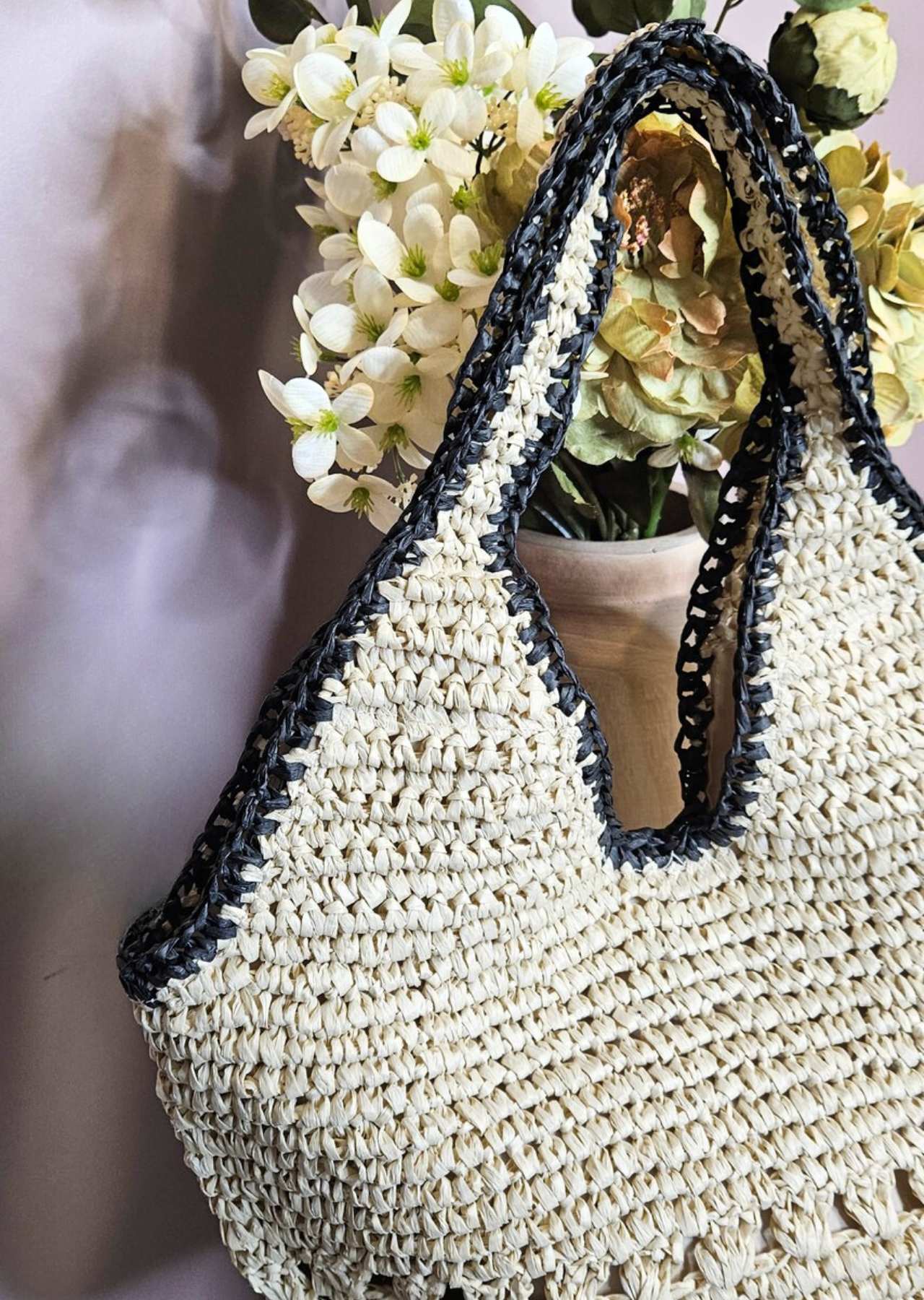 Vanessa Straw Holdall Bag (Natural/Black)