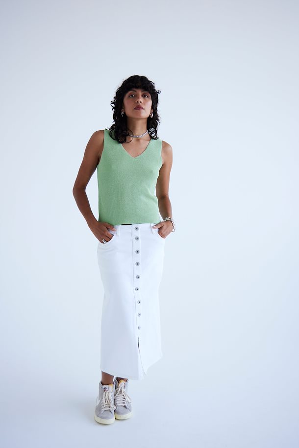 Ziggi Midi Denim Skirt (White)