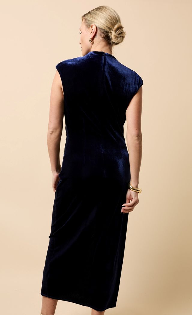 Iris Velvet High Neck Midaxi Dress (Navy)