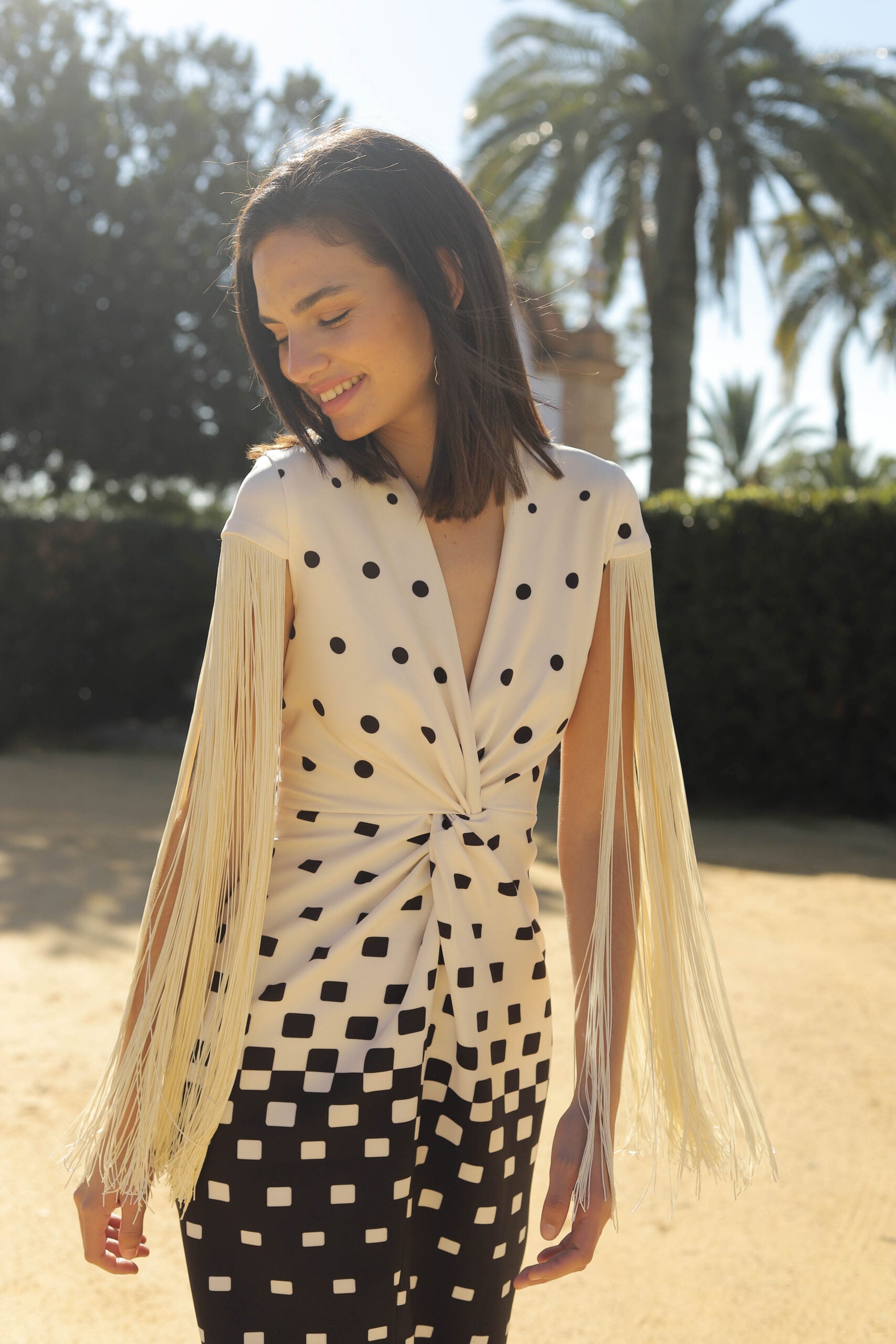 Mercia Fringe Dress (Cream/Black)