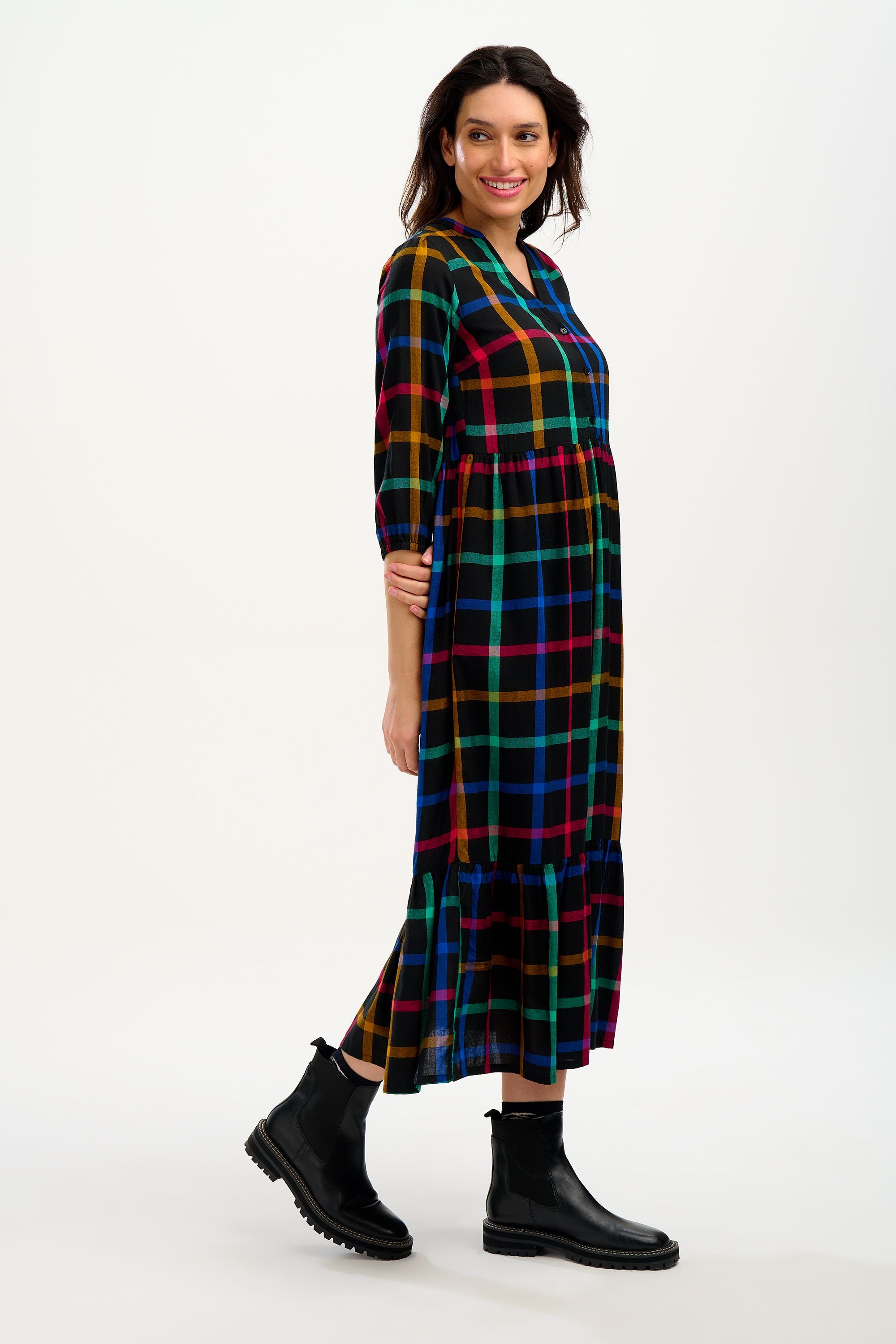 URI MIDI SMOCK DRESS (BLACK)