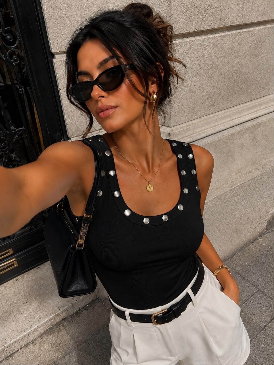 Natalie Vest Top (Black/Silver)